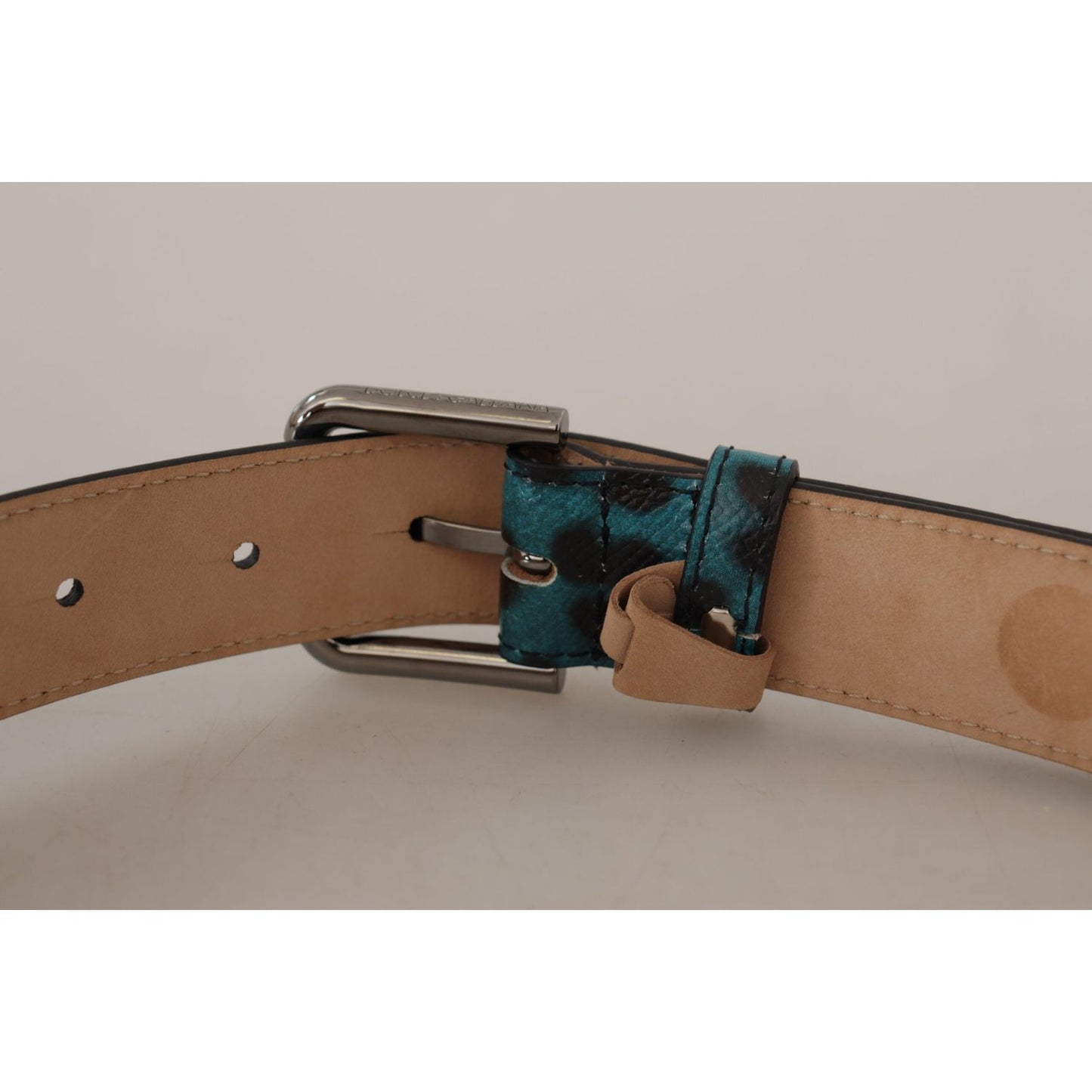 Dolce & Gabbana Engraved Logo Leather Belt in Blue Green Dolce & Gabbana Dark Gray