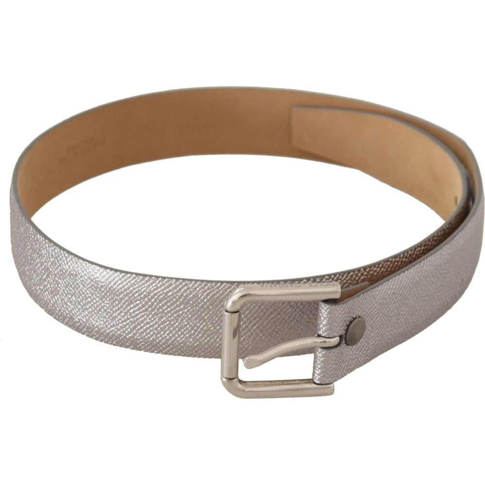Dolce & Gabbana Elegant Silver Leather Belt with Engraved Buckle Dolce & Gabbana Rosy Brown