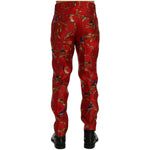 Dolce & Gabbana Elegant Silk Dress Trousers in Red Bird Print Dolce & Gabbana Dark Red