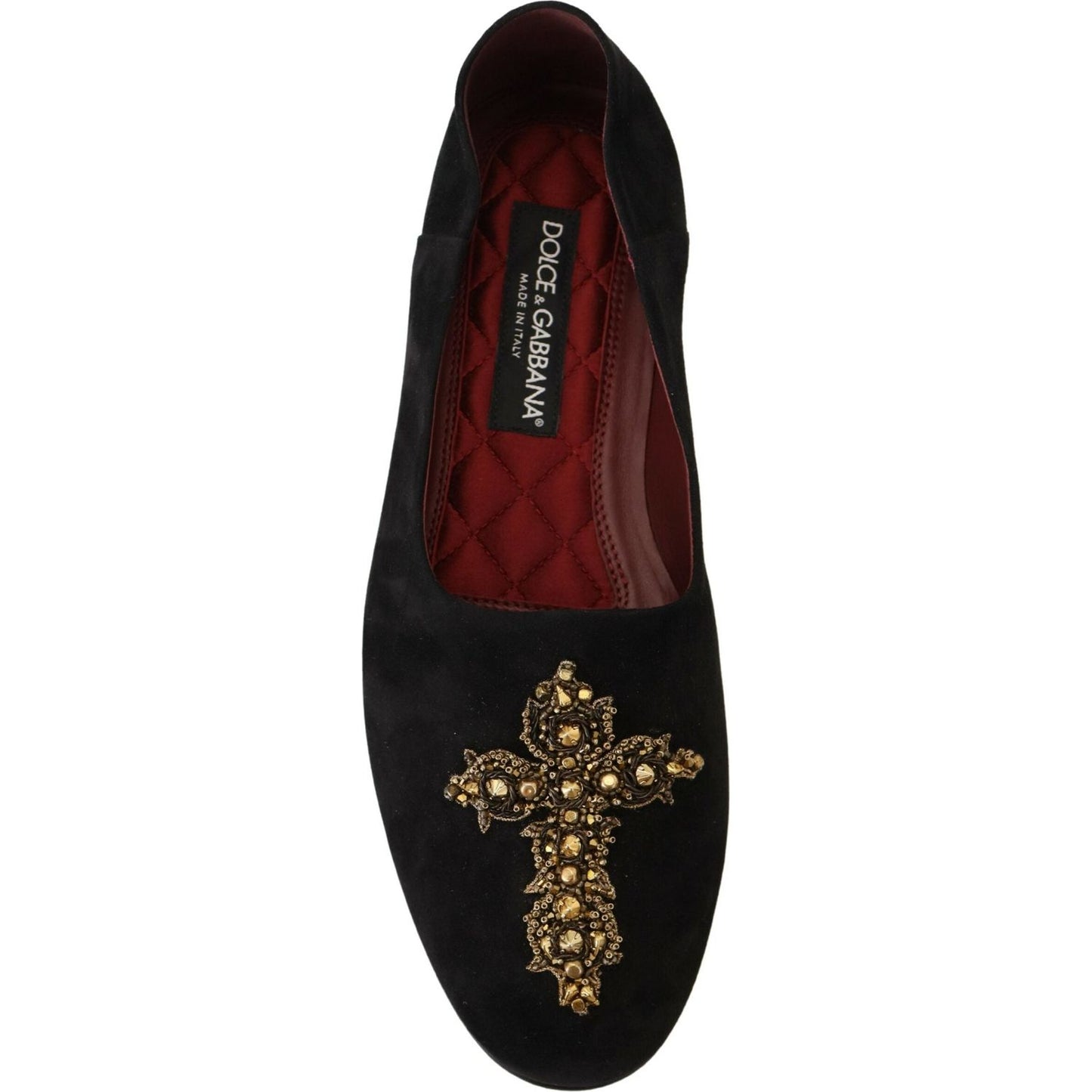 Dolce & Gabbana Black Gold Crystal Sequined Loafers Dolce & Gabbana Black