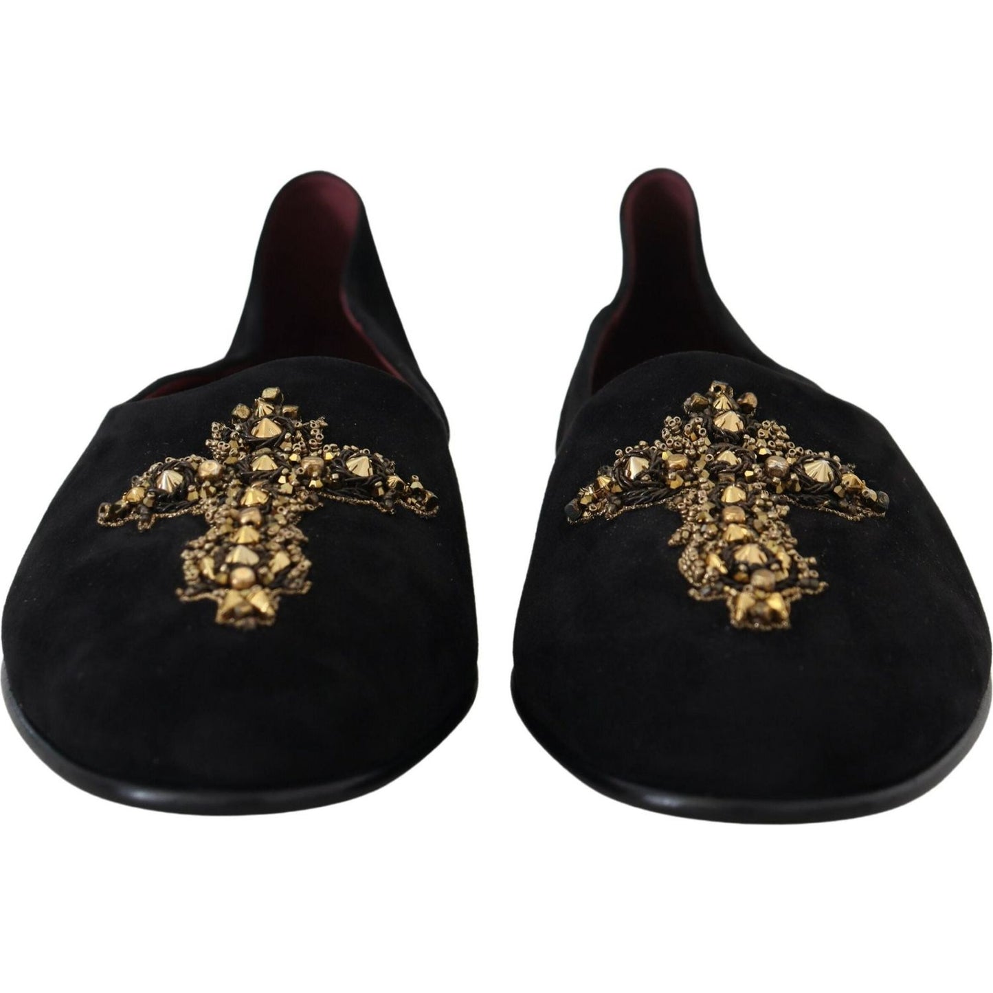 Dolce & Gabbana Black Gold Crystal Sequined Loafers Dolce & Gabbana Black