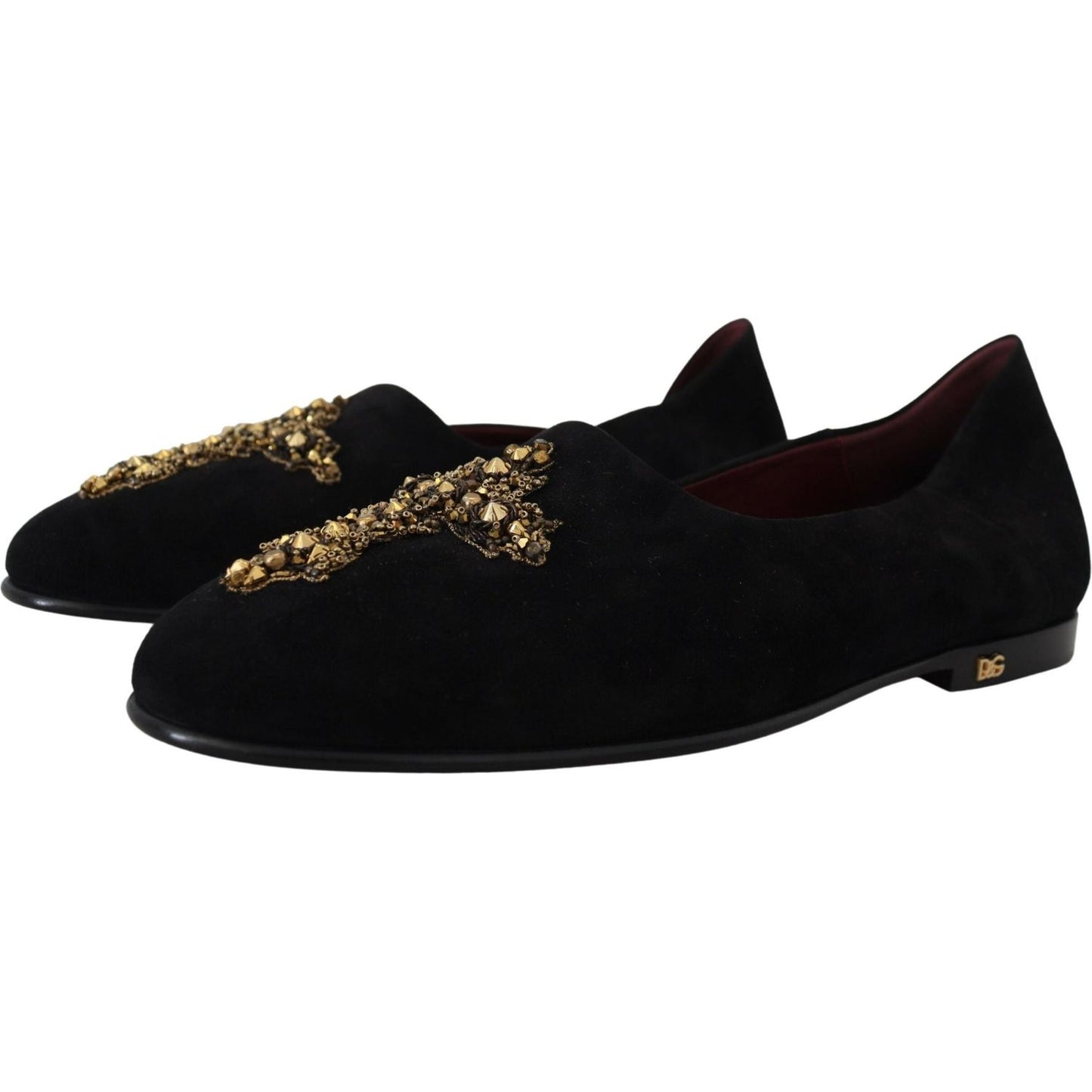 Dolce & Gabbana Black Gold Crystal Sequined Loafers Dolce & Gabbana Black