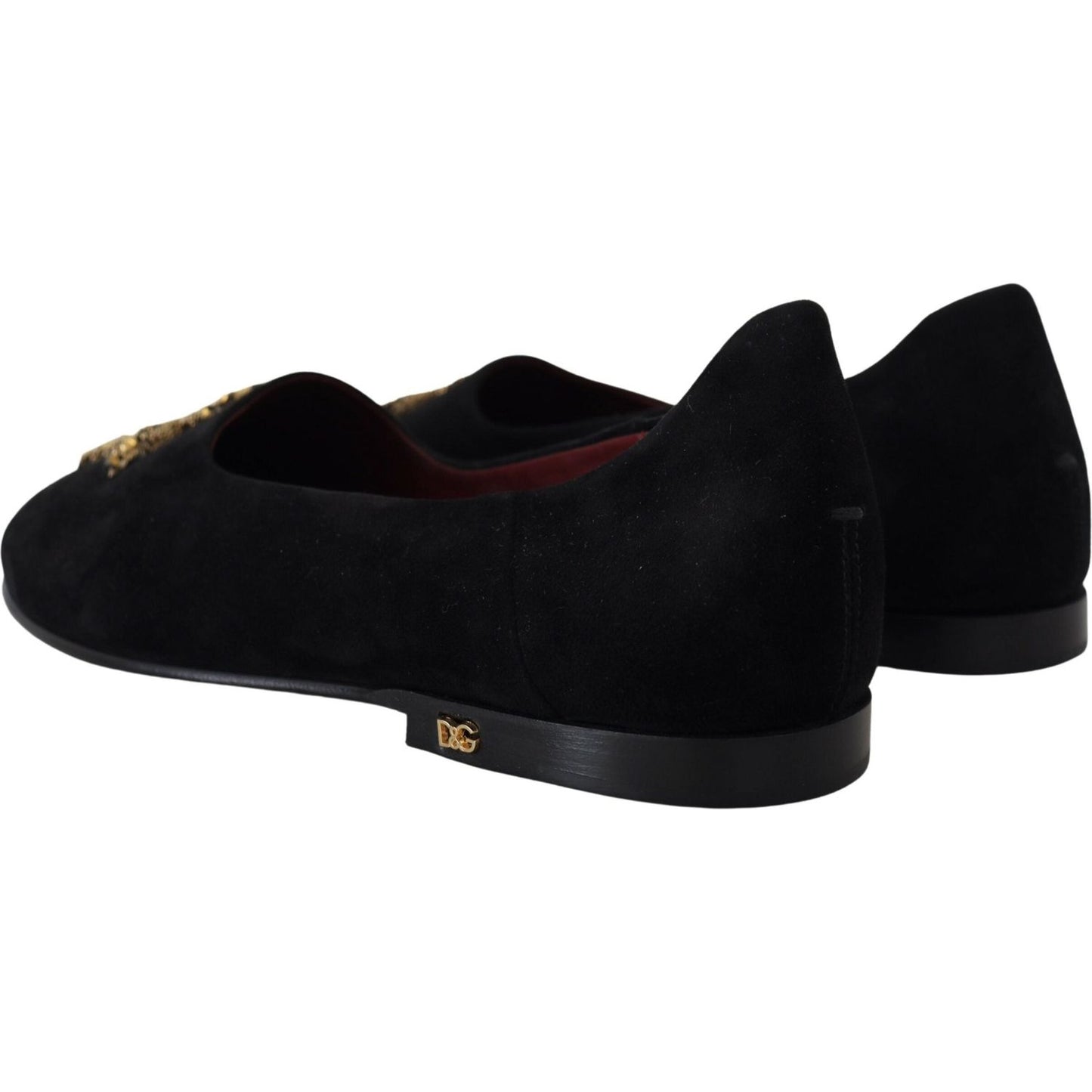 Dolce & Gabbana Black Gold Crystal Sequined Loafers Dolce & Gabbana Black