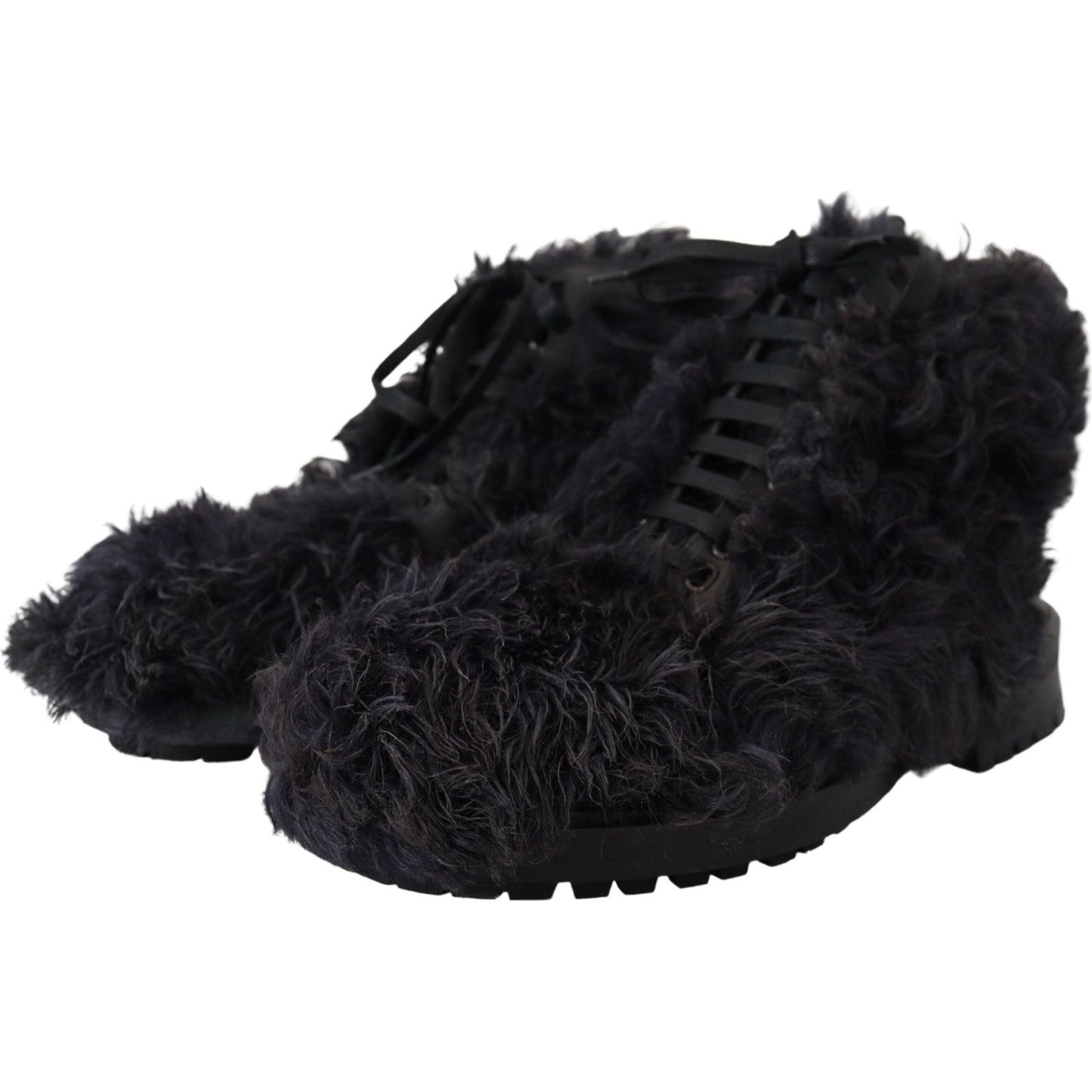 Dolce & Gabbana Black Leather Shearling Ankle Boots Dolce & Gabbana Black