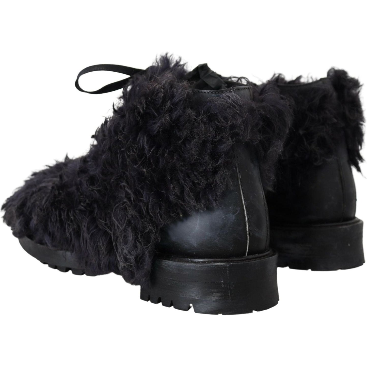 Dolce & Gabbana Black Leather Shearling Ankle Boots Dolce & Gabbana Black