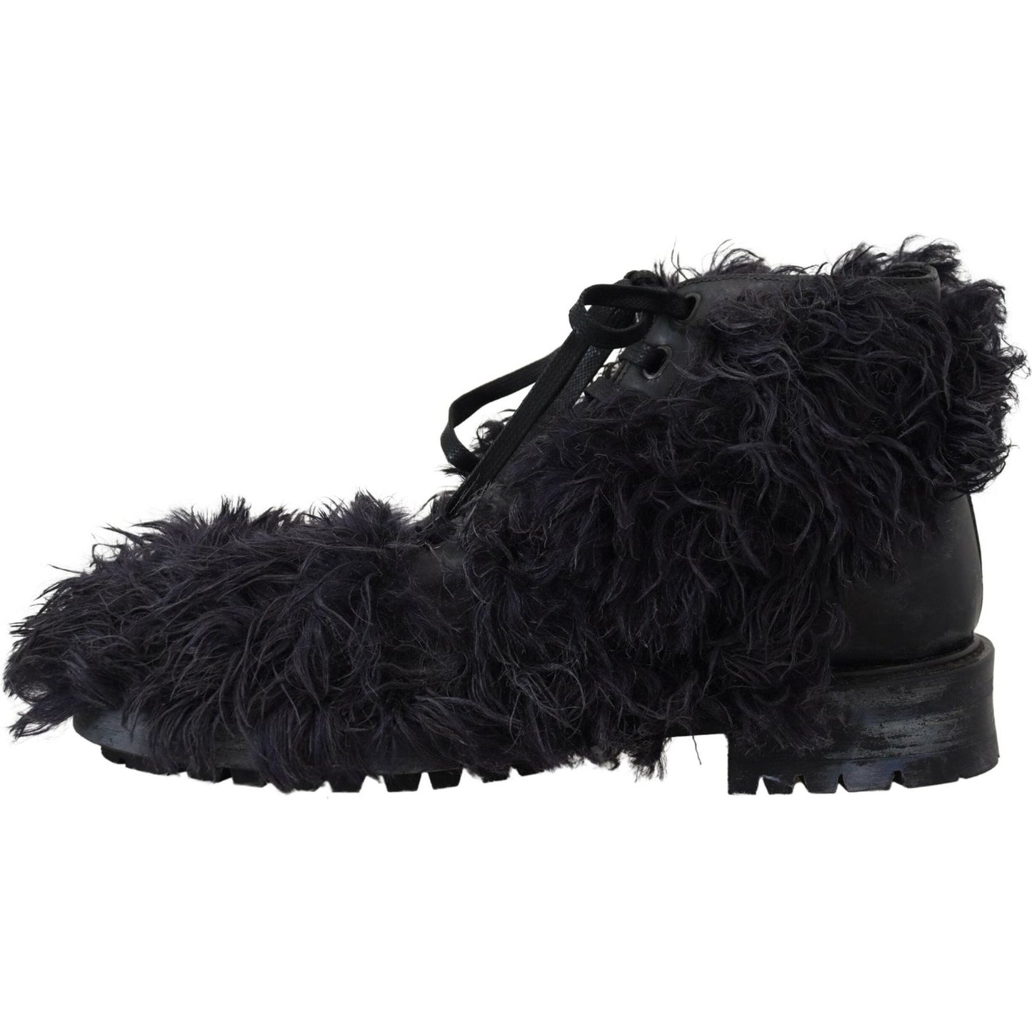 Dolce & Gabbana Black Leather Shearling Ankle Boots Dolce & Gabbana Black