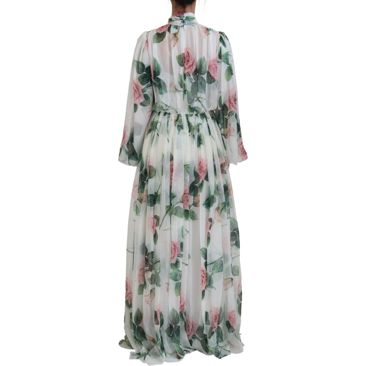 Dolce & Gabbana Elegant White Silk Maxi Dress with Rose Print Dolce & Gabbana Dark Gray