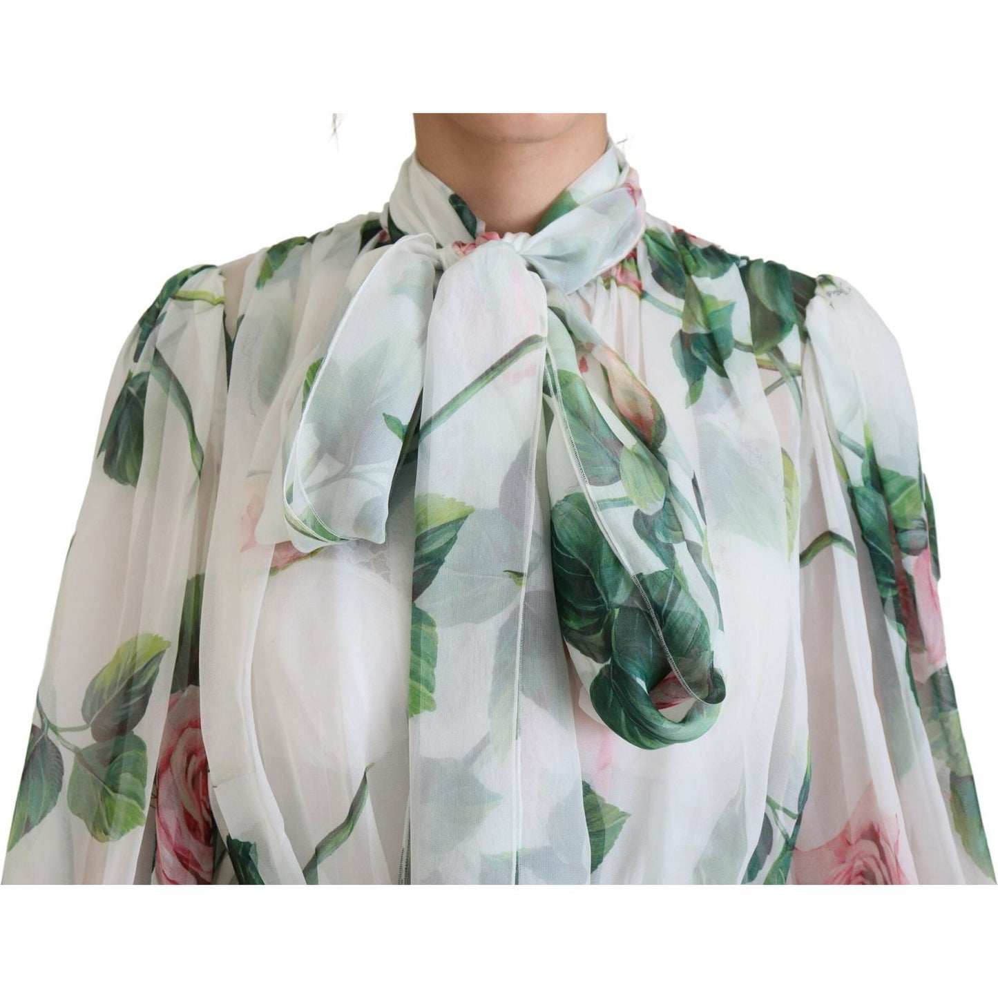 Dolce & Gabbana Elegant White Silk Maxi Dress with Rose Print Dolce & Gabbana Gray
