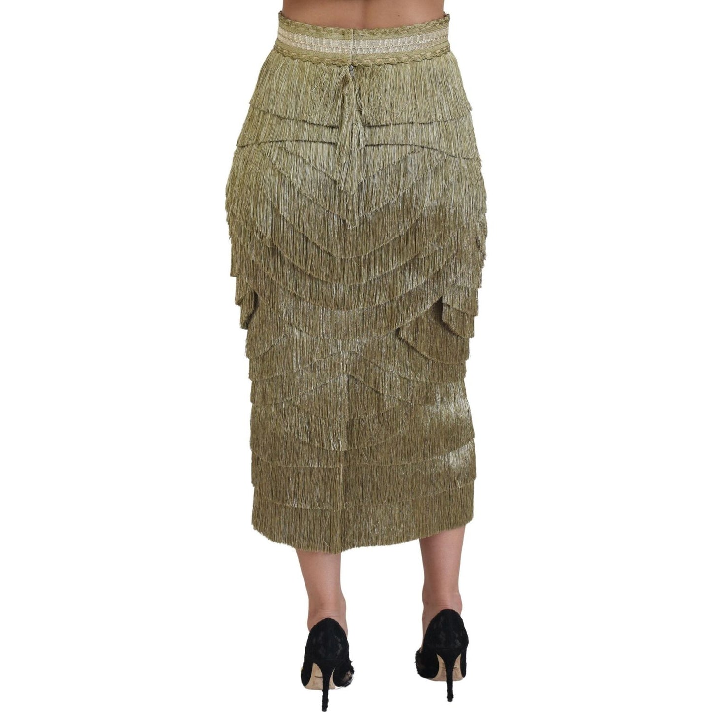 Dolce & Gabbana Golden High Waist Tiered Midi Skirt Dolce & Gabbana Dim Gray