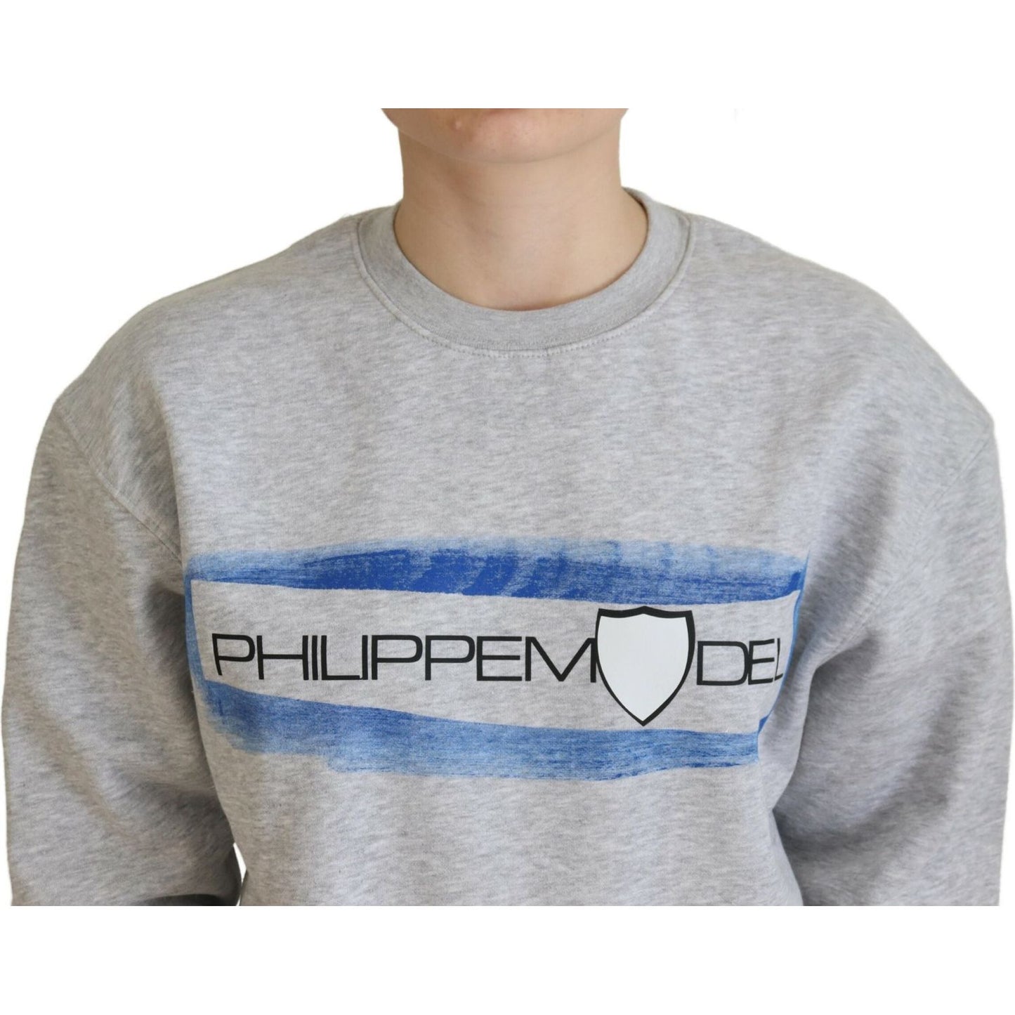Philippe Model Elegant Gray Printed Cotton Sweater Philippe Model Dark Gray