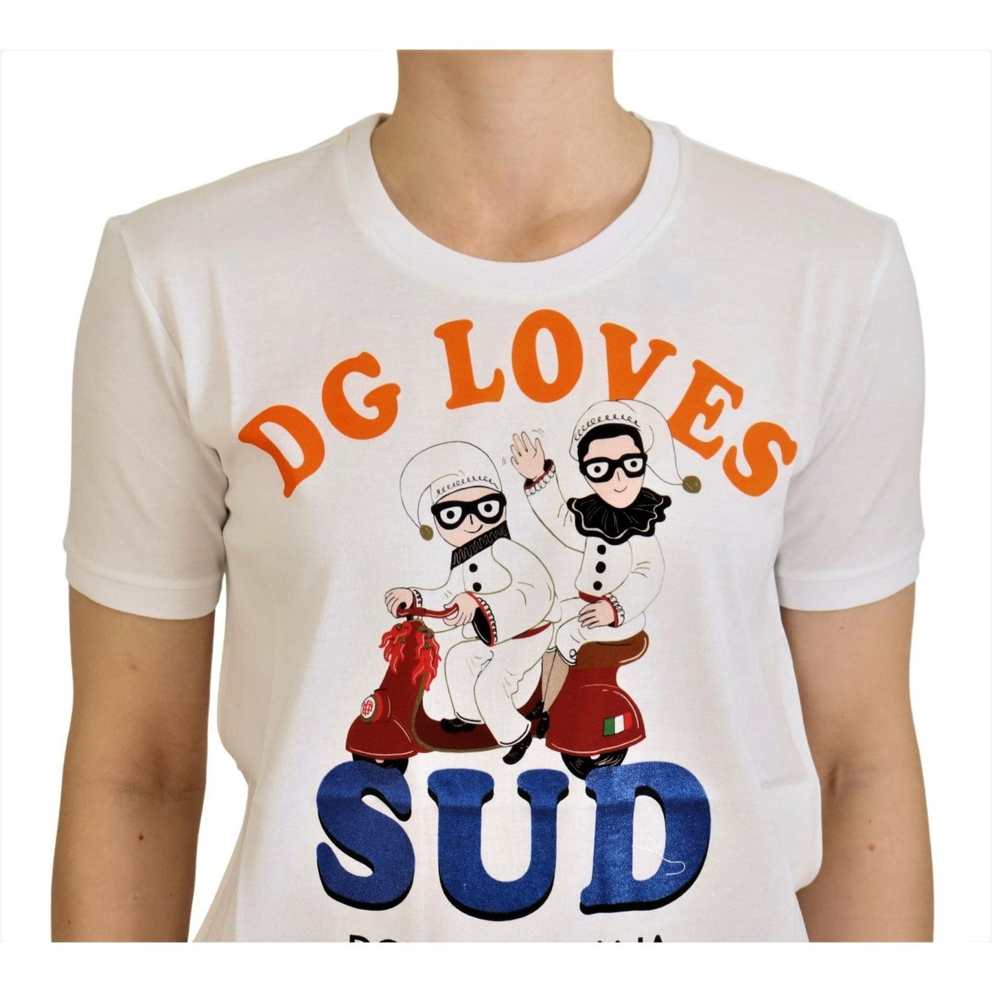 Dolce & Gabbana Elegant White Crew Neck Tee with Colorful Print Dolce & Gabbana Light Gray