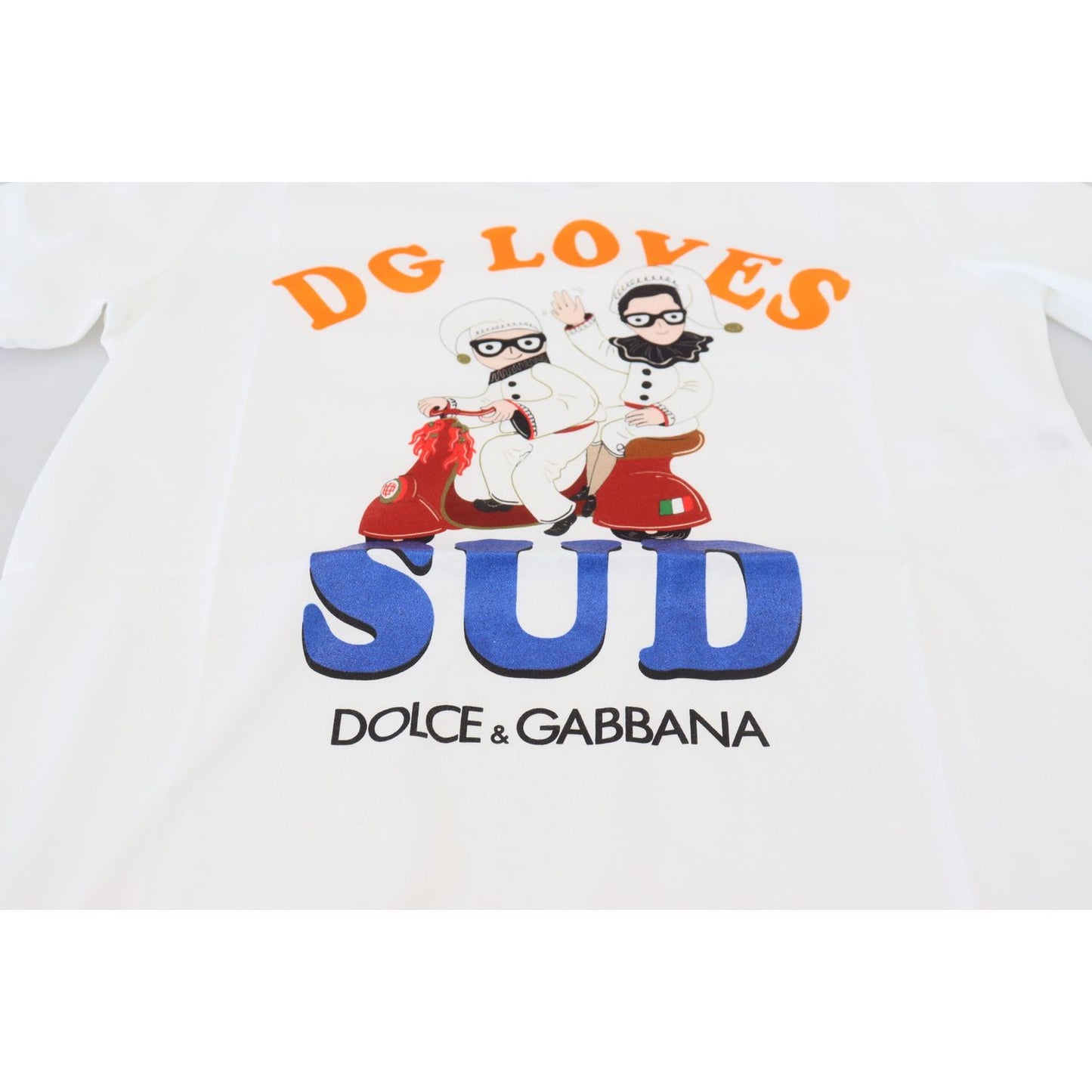 Dolce & Gabbana Elegant White Crew Neck Tee with Colorful Print Dolce & Gabbana Lavender