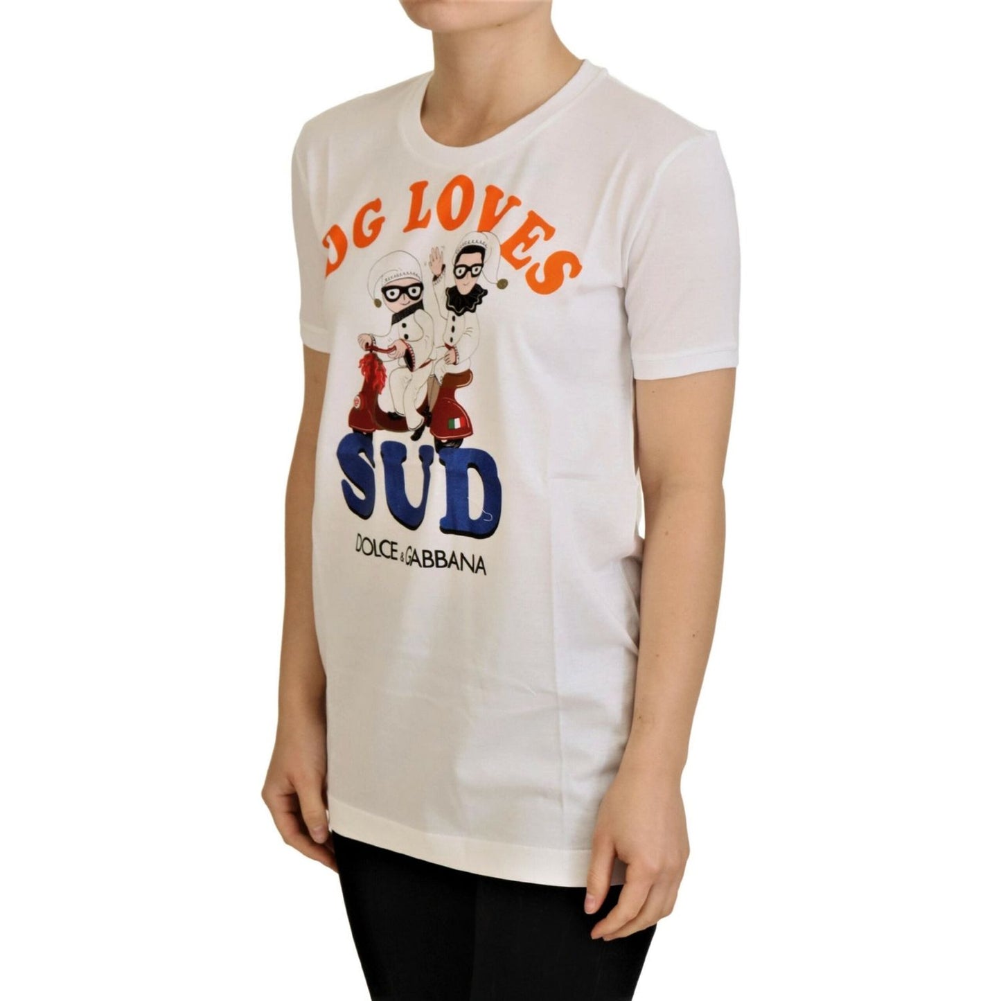 Dolce & Gabbana Elegant White Crew Neck Tee with Colorful Print Dolce & Gabbana Light Gray