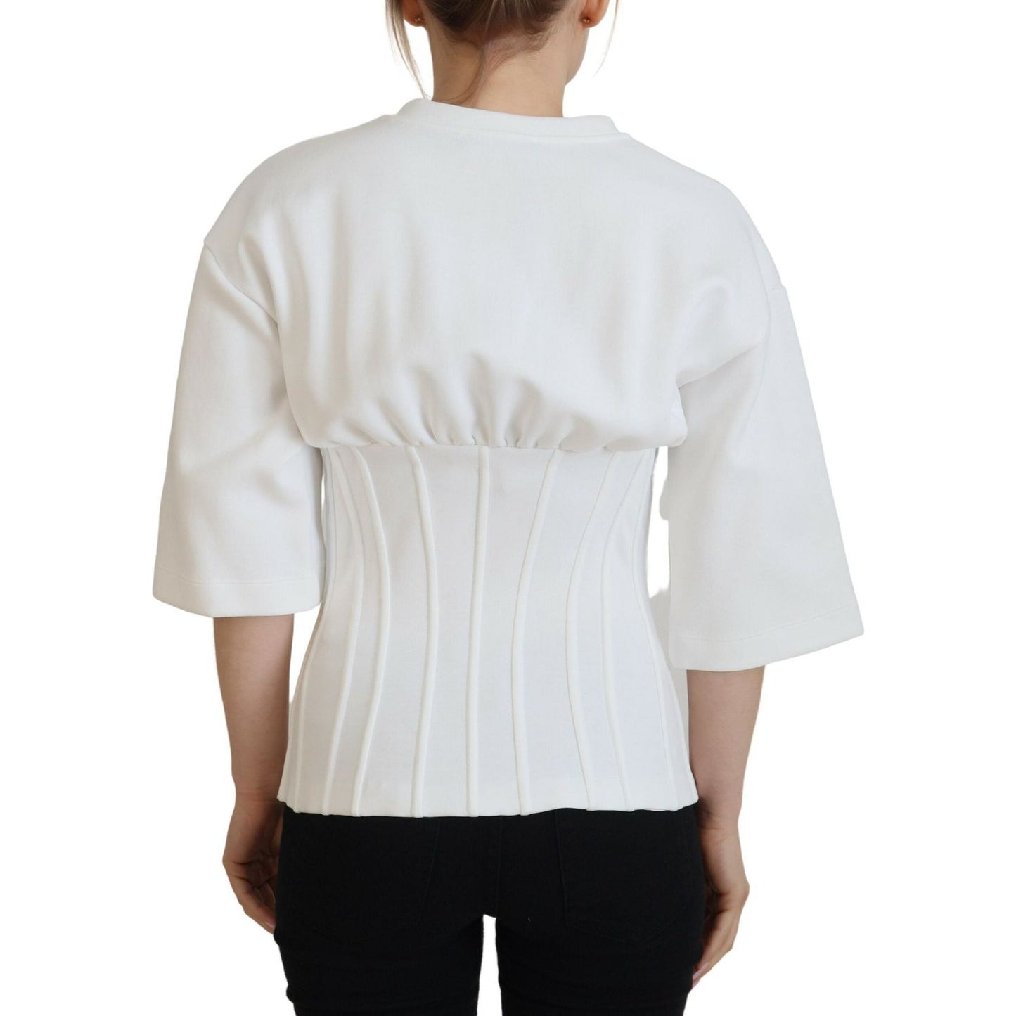 Dolce & Gabbana Elegant Corset Top T-Shirt Blouse Dolce & Gabbana Light Gray