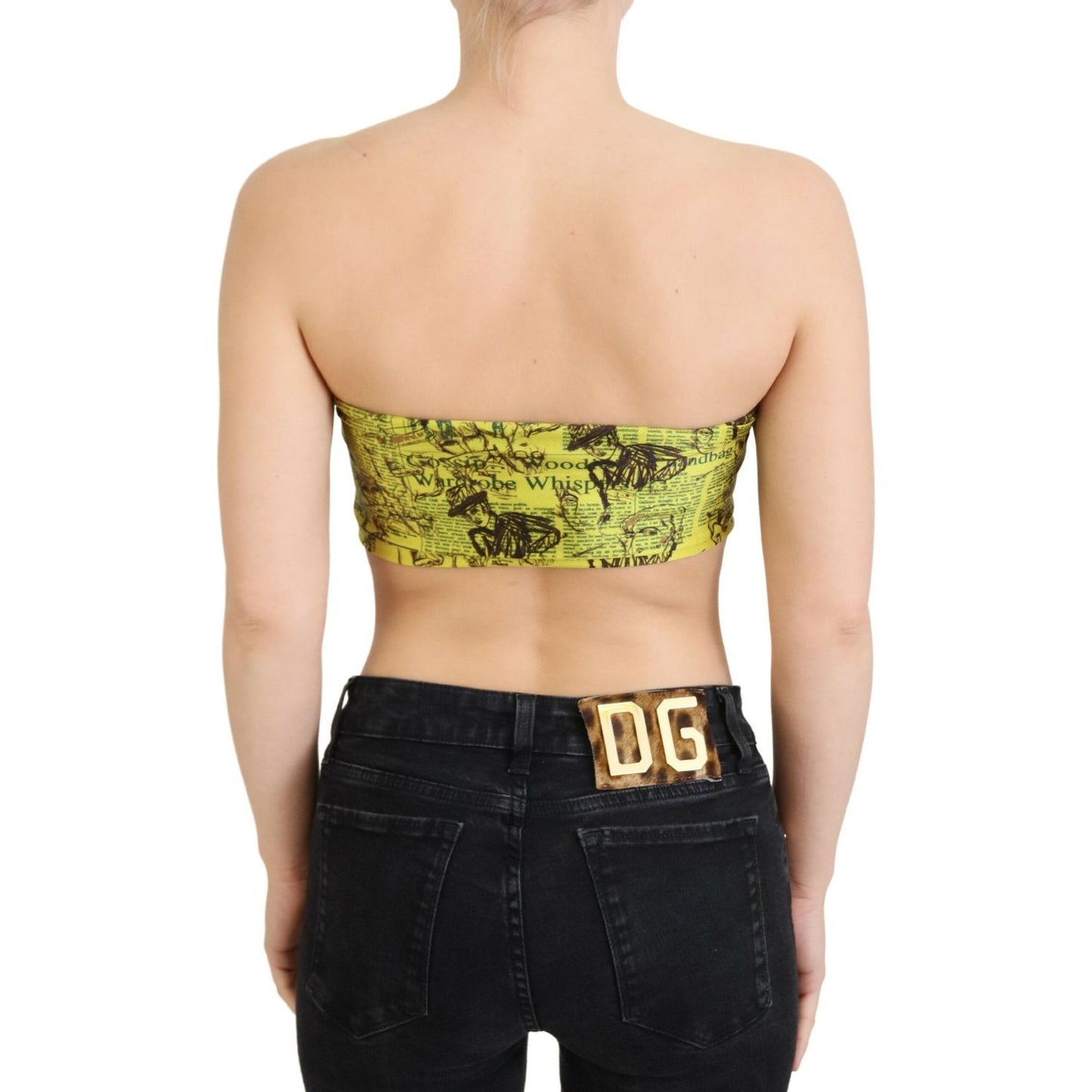 John Galliano Chic Cropped Stretch Top Bra in Multicolor Print John Galliano Black