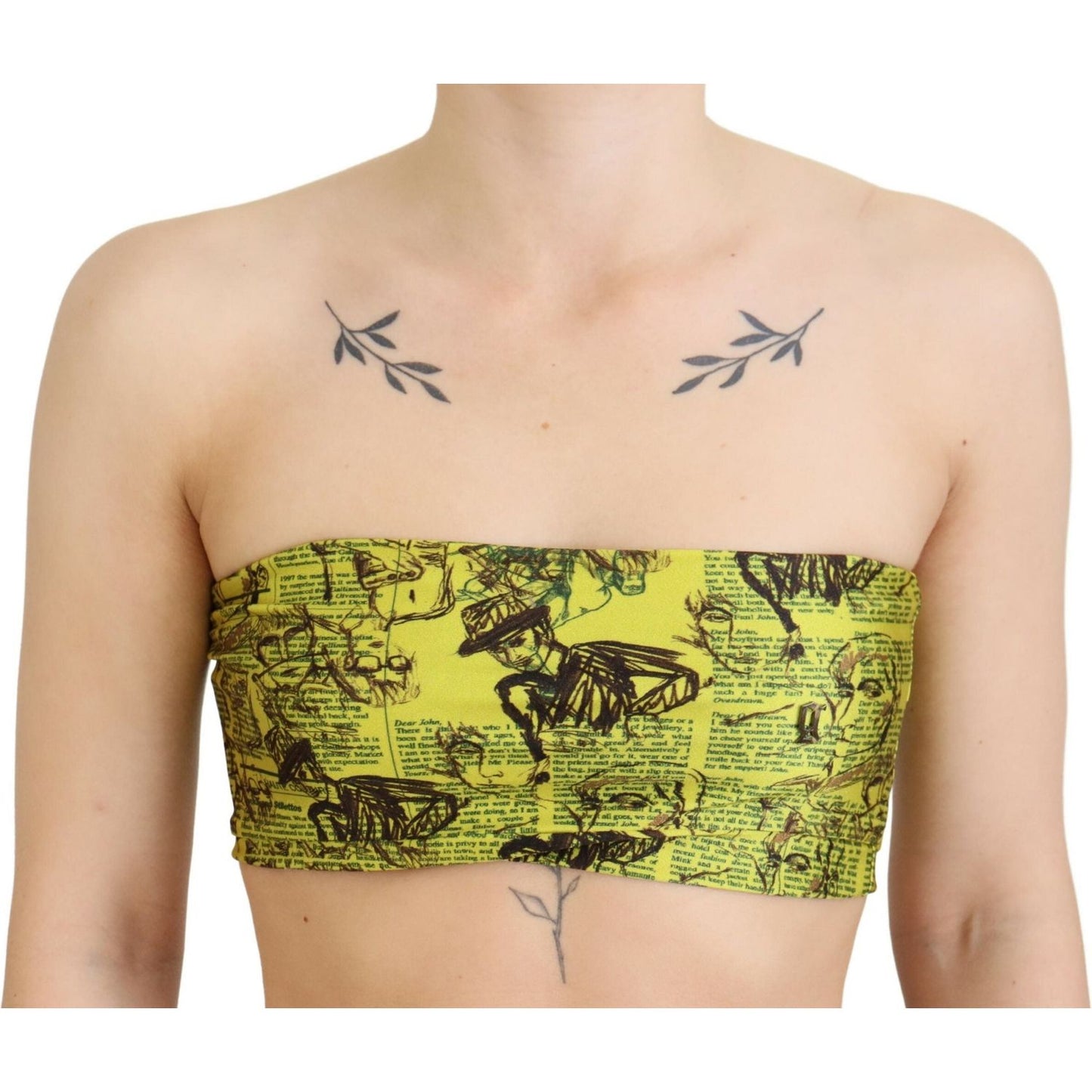 John Galliano Chic Cropped Stretch Top Bra in Multicolor Print John Galliano Tan