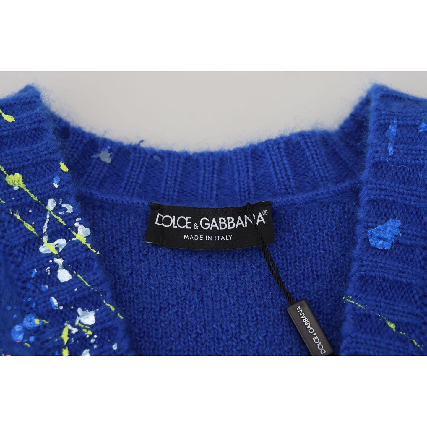 Dolce & Gabbana Blue Color Splash Mohair Cardigan Sweater