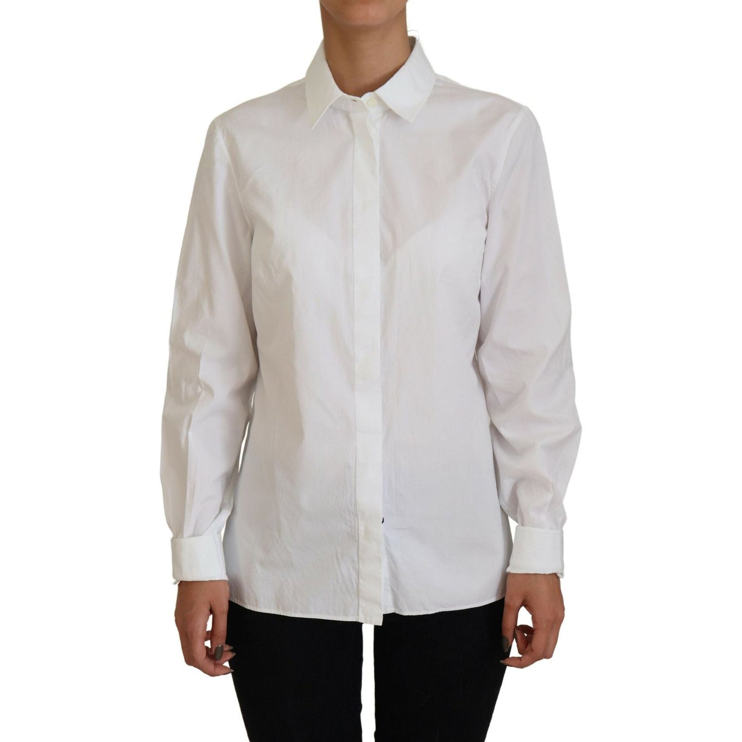Dolce & Gabbana Elegant White Cotton Button-Up Top Dolce & Gabbana Gray