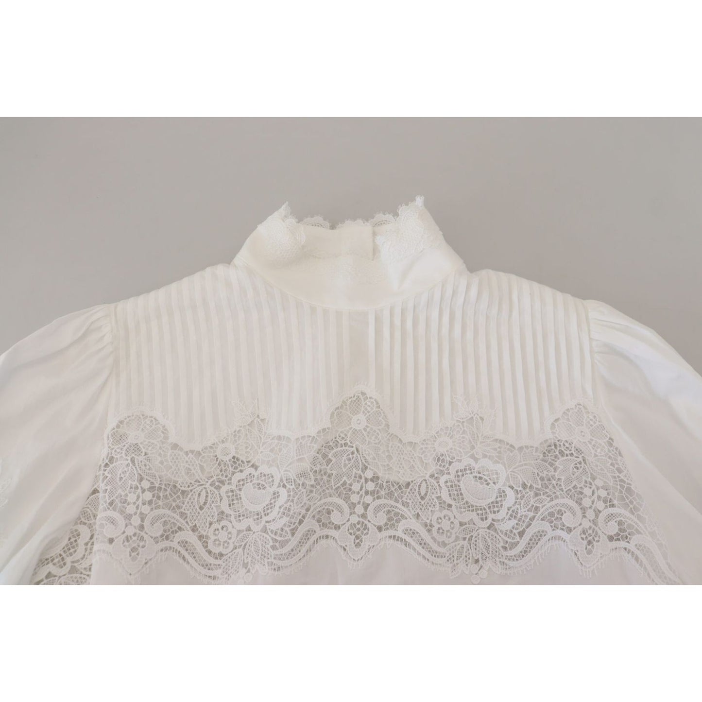Dolce & Gabbana Elegant White Lace Trim Cotton Blouse Dolce & Gabbana Gray