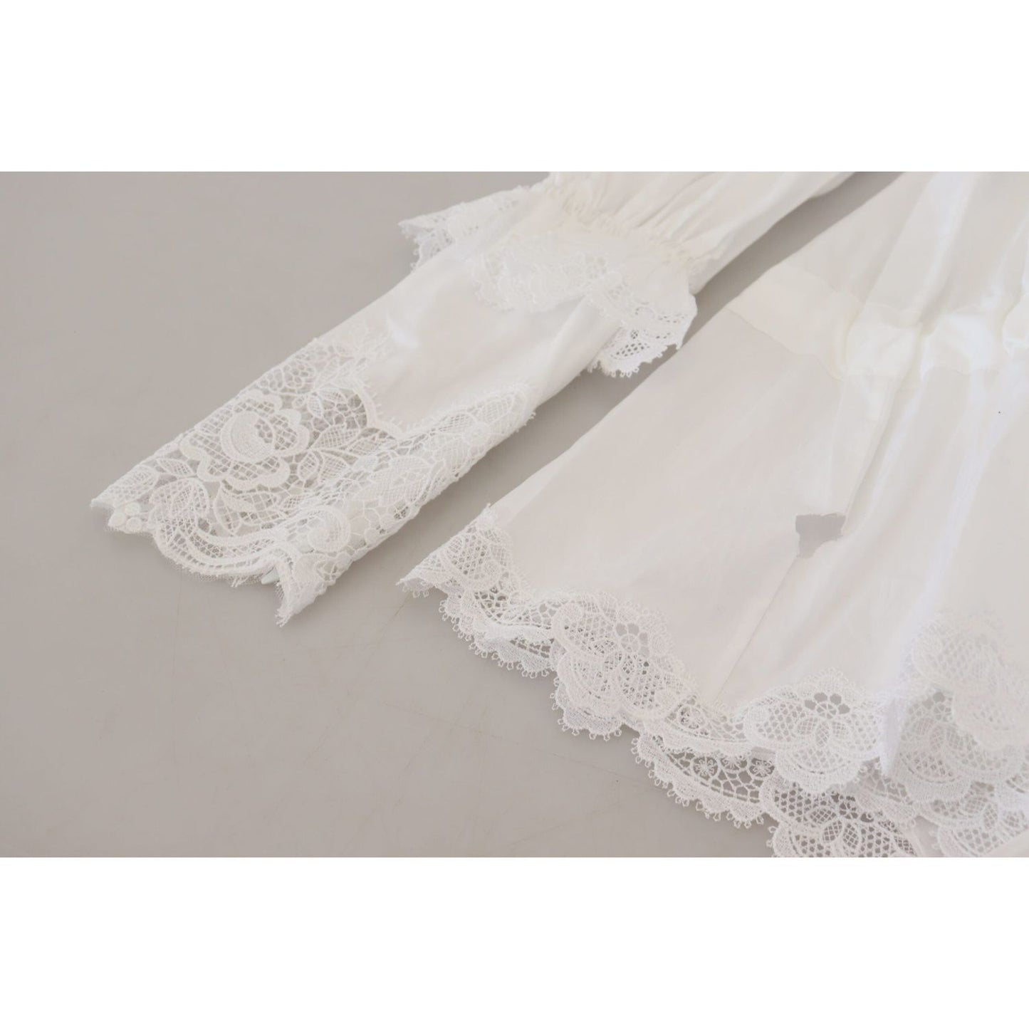 Dolce & Gabbana Elegant White Lace Trim Cotton Blouse Dolce & Gabbana Gray