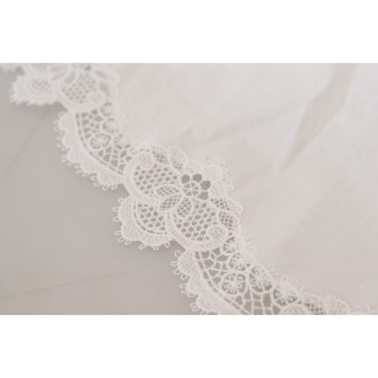 Dolce & Gabbana Elegant White Lace Trim Cotton Blouse Dolce & Gabbana Gray