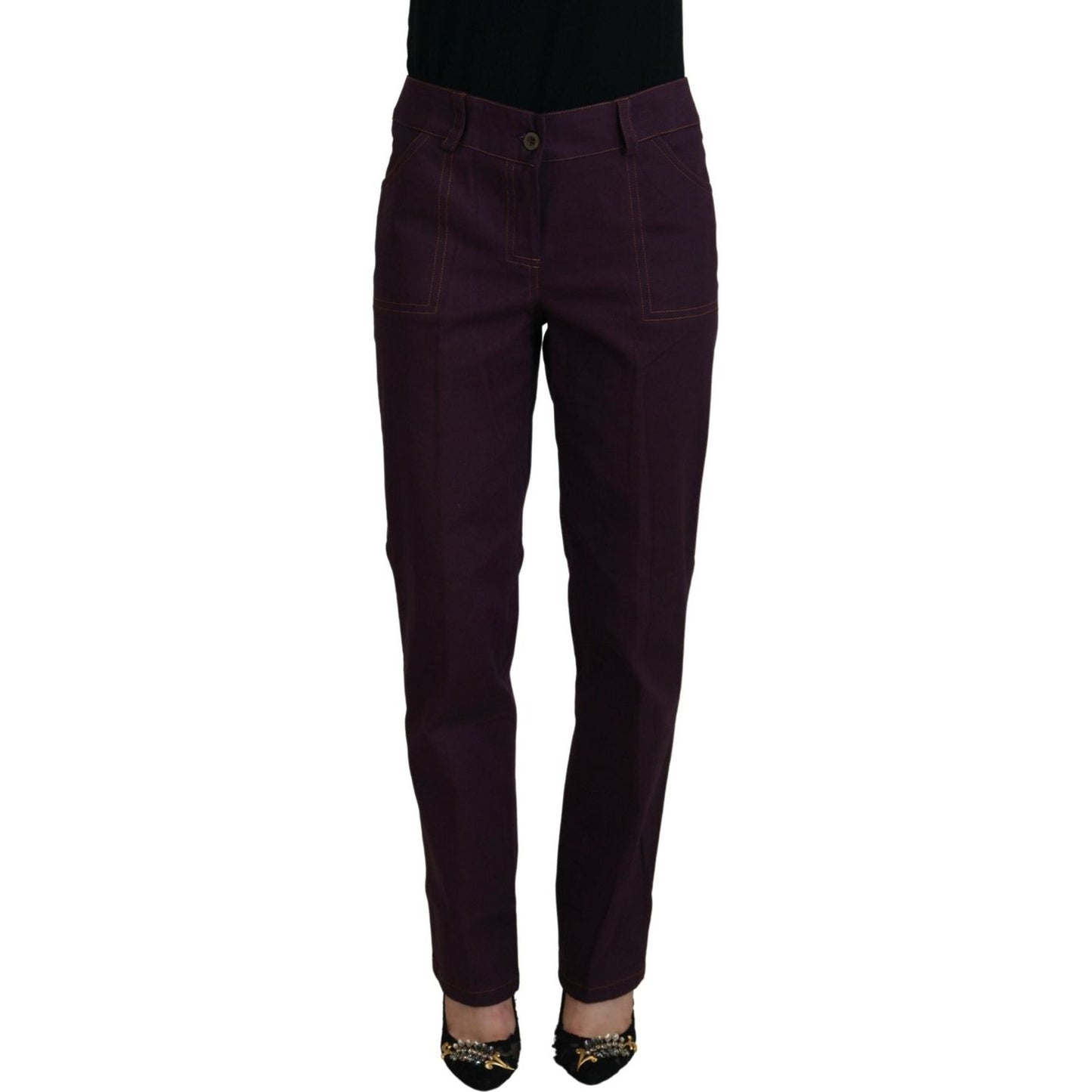 BENCIVENGA Elegant Tapered Purple Cotton Pants BENCIVENGA Black