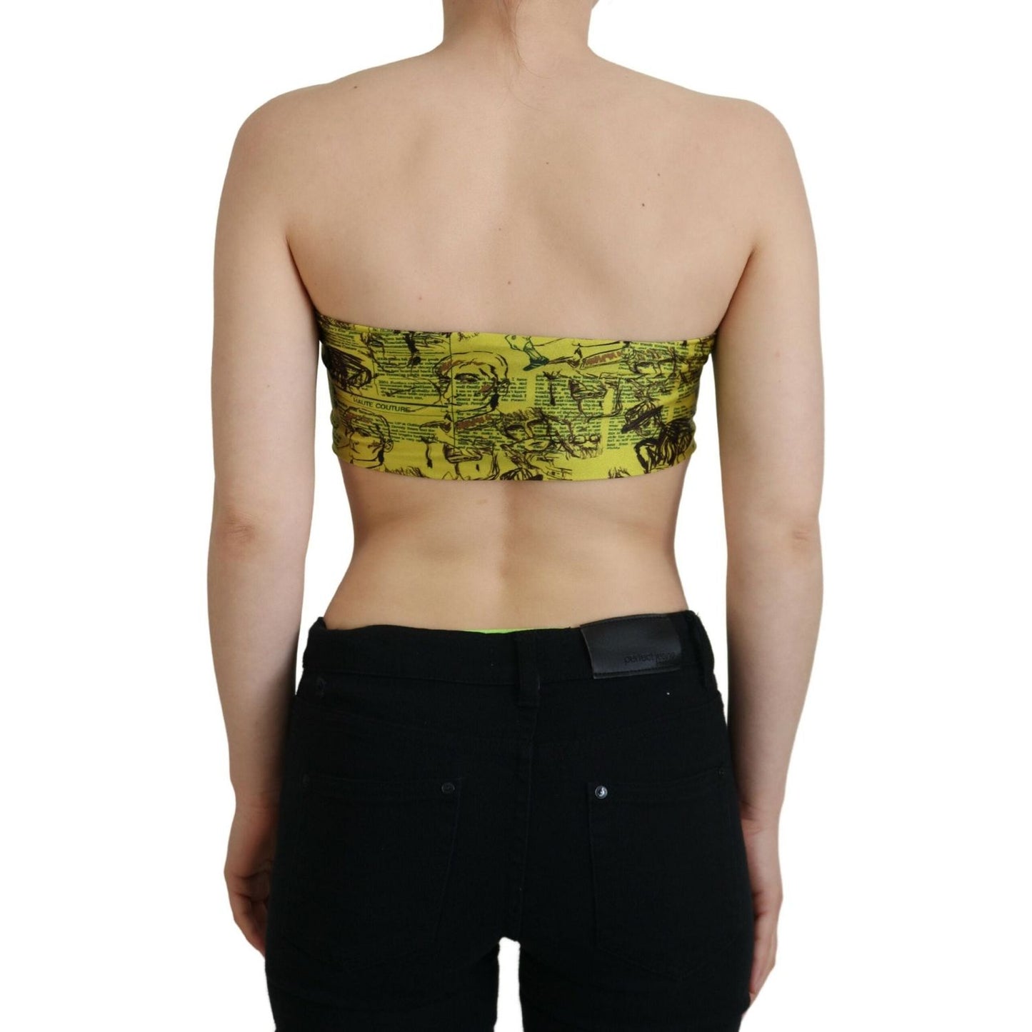 John Galliano Chic Yellow Graphic Cropped Top John Galliano Rosy Brown