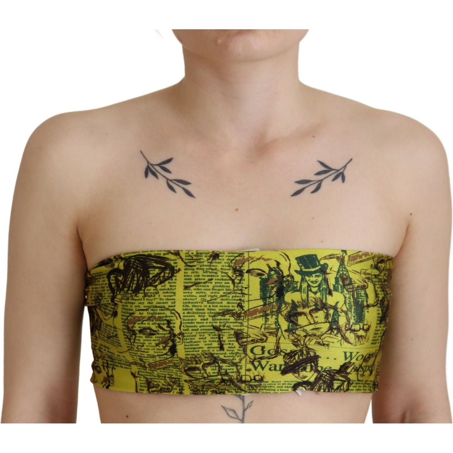 John Galliano Chic Yellow Graphic Cropped Top John Galliano Rosy Brown