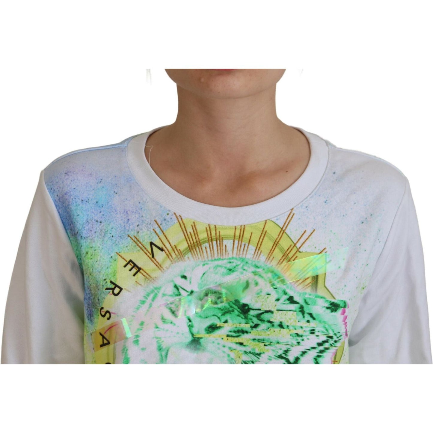 Versace Jeans Elegant White Graphic Crew Neck Sweater Versace Jeans Dark Gray