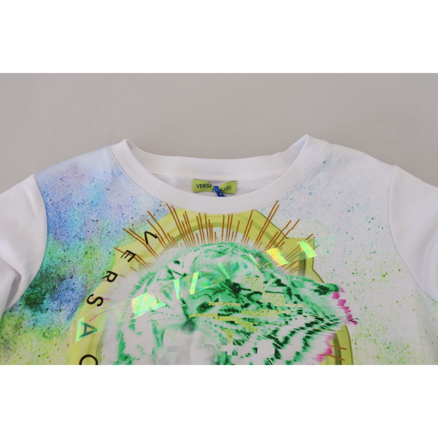 Versace Jeans Elegant White Graphic Crew Neck Sweater Versace Jeans Dark Gray