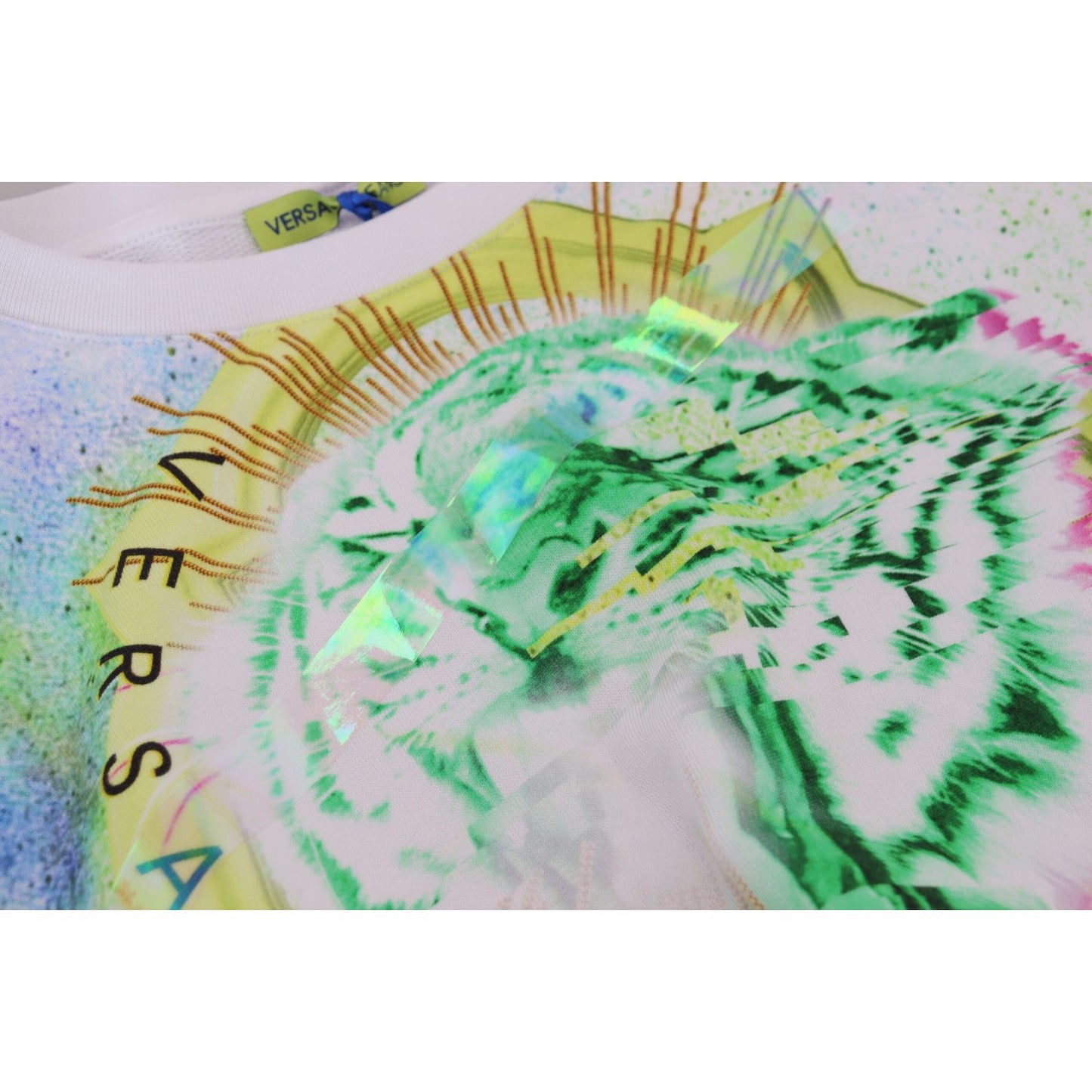 Versace Jeans Elegant White Graphic Crew Neck Sweater Versace Jeans Gray