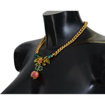 Dolce & Gabbana Gold Brass Crystal Logo Fruit Floral Statement Necklace SMY101076