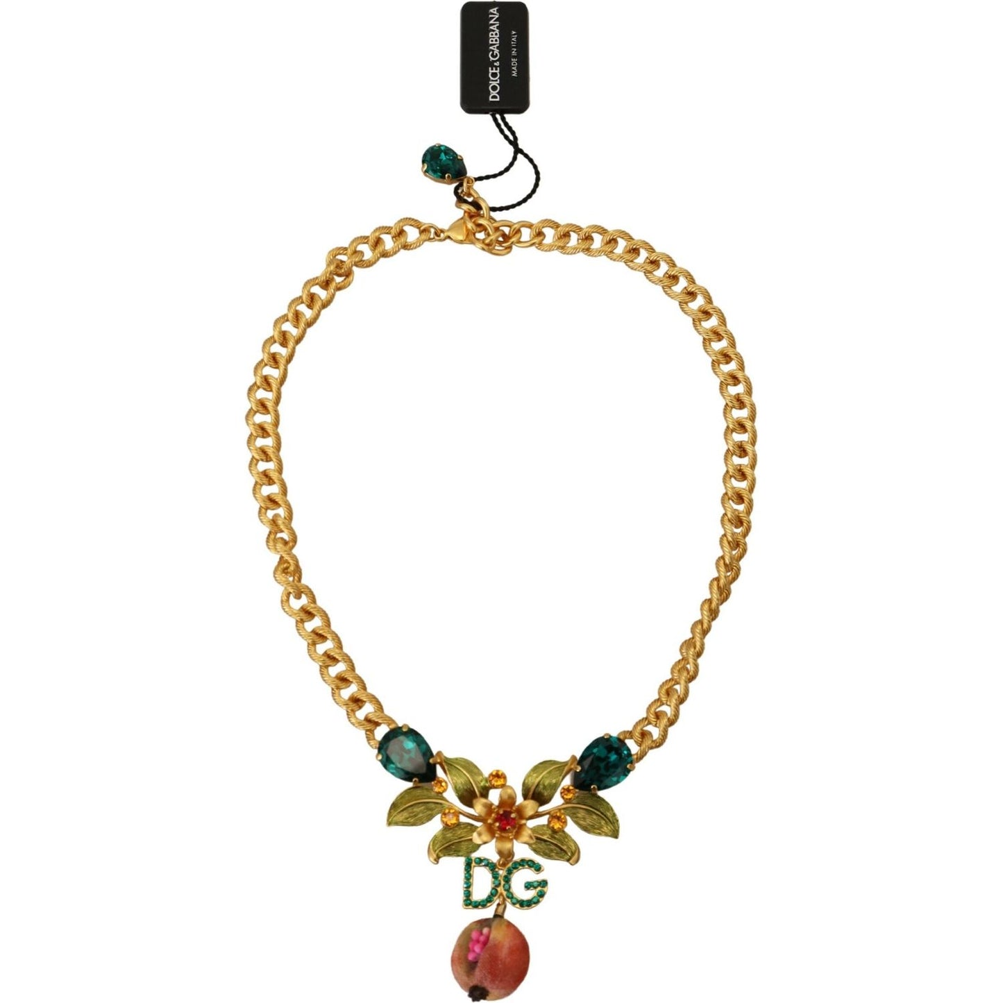 Dolce & Gabbana Elegant Gold-Tone Floral Fruit Necklace Necklace Dolce & Gabbana Dark Khaki