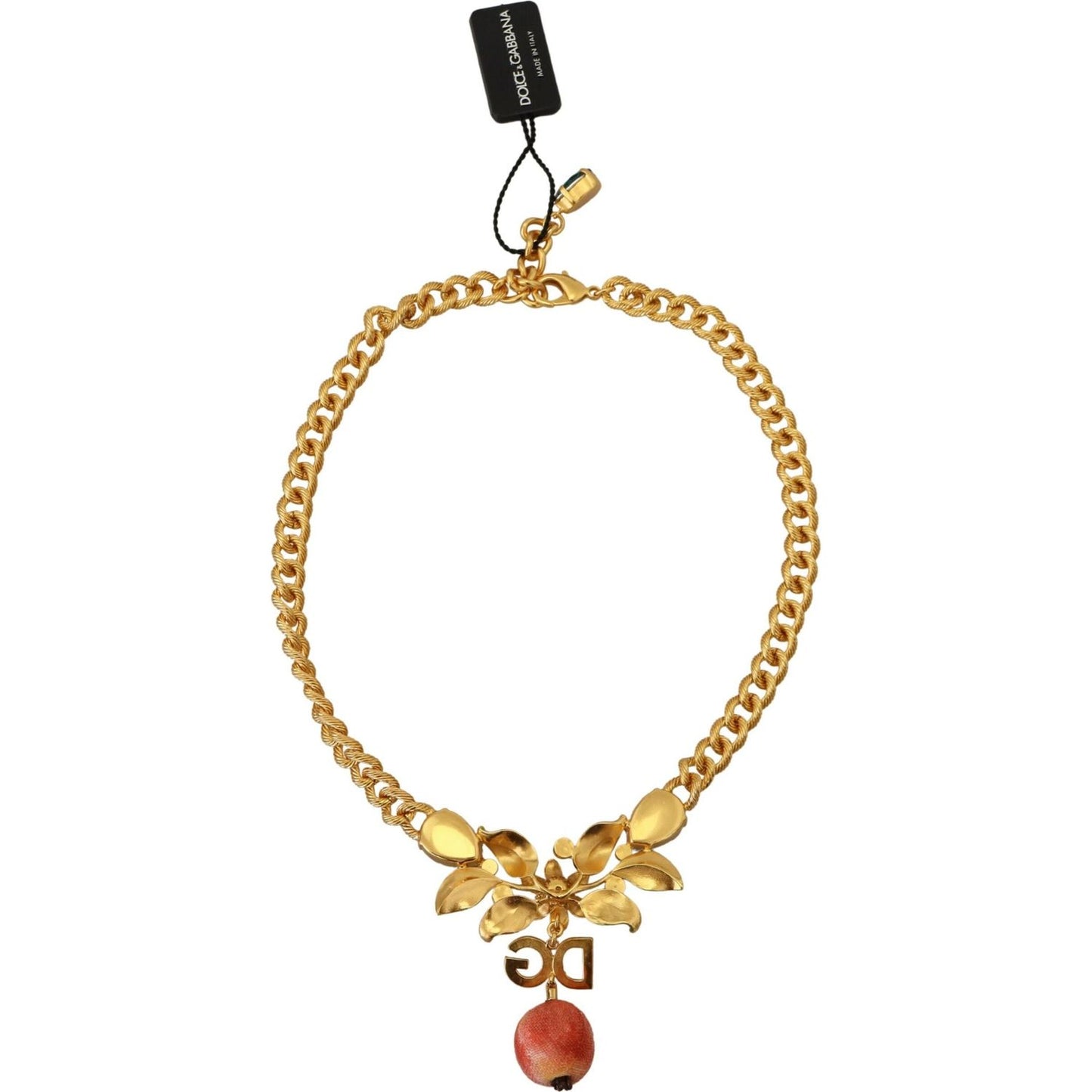 Dolce & Gabbana Elegant Gold-Tone Floral Fruit Necklace Necklace Dolce & Gabbana Dark Khaki