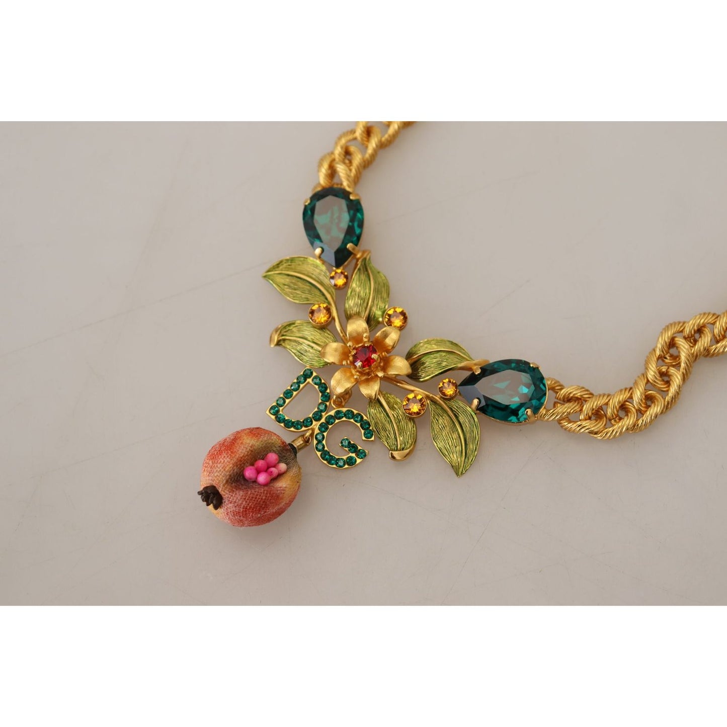 Dolce & Gabbana Elegant Gold-Tone Floral Fruit Necklace Necklace Dolce & Gabbana Dark Gray