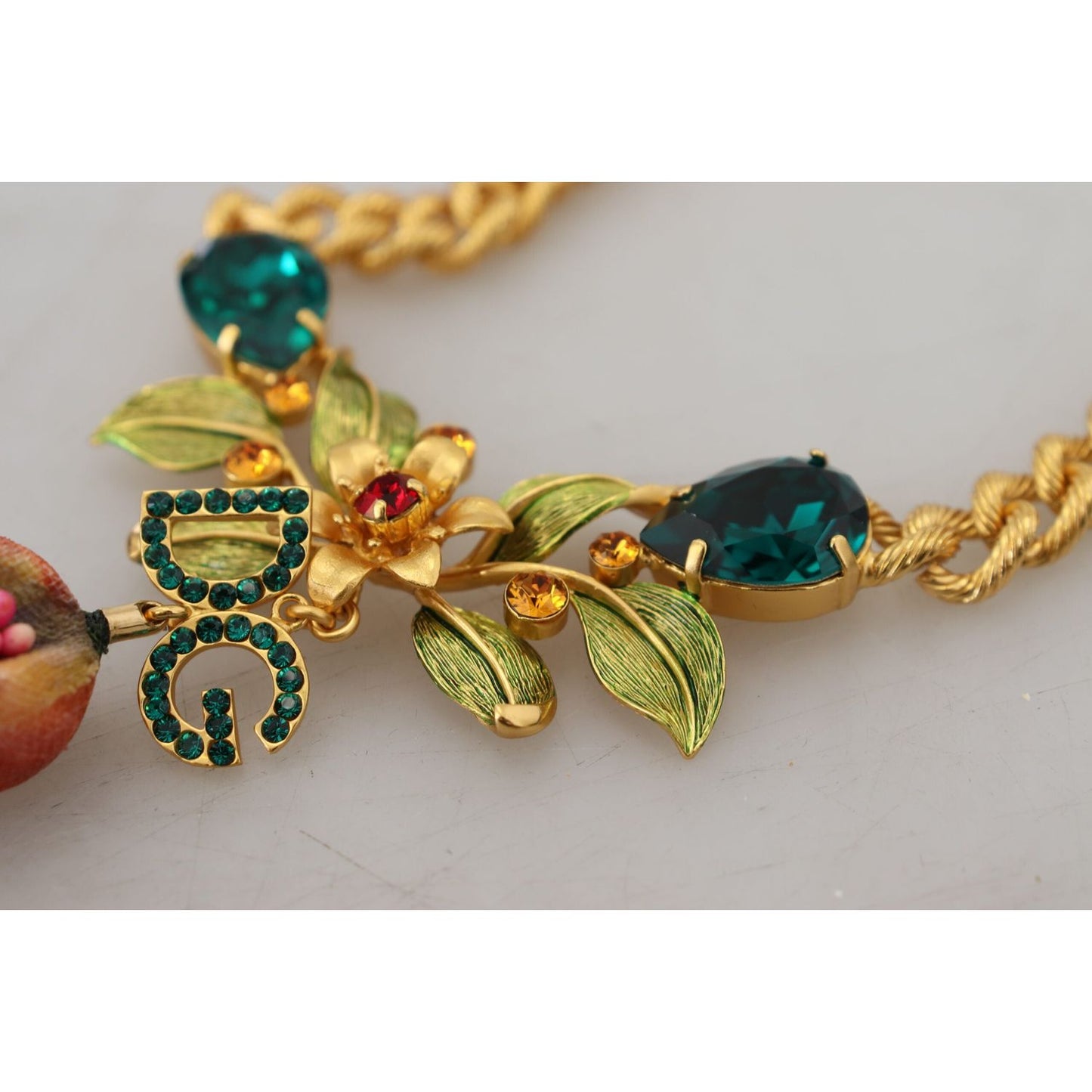 Dolce & Gabbana Elegant Gold-Tone Floral Fruit Necklace Necklace Dolce & Gabbana Gray