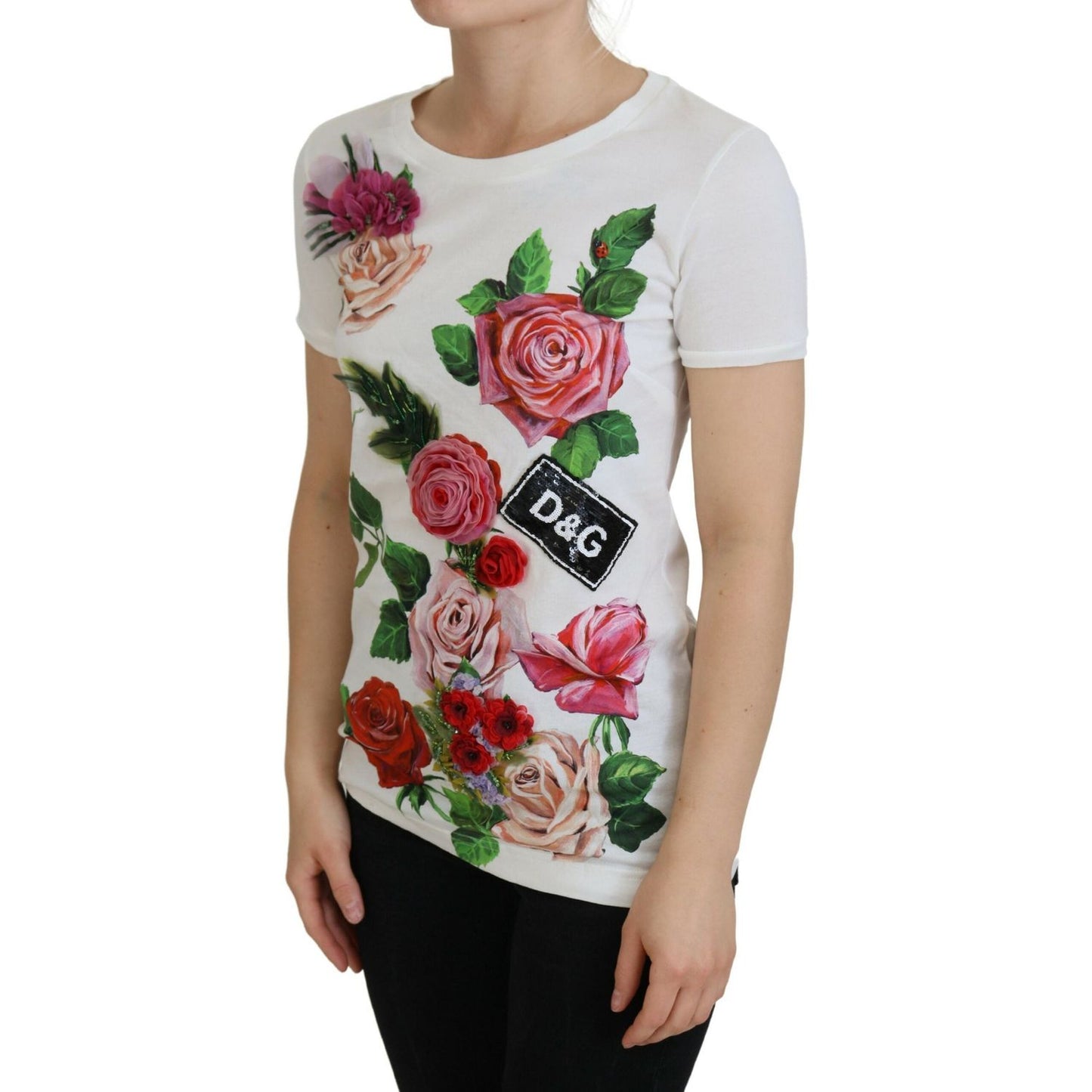 Dolce & Gabbana Elegant Multicolor Rose Print Cotton Tee Dolce & Gabbana Rosy Brown
