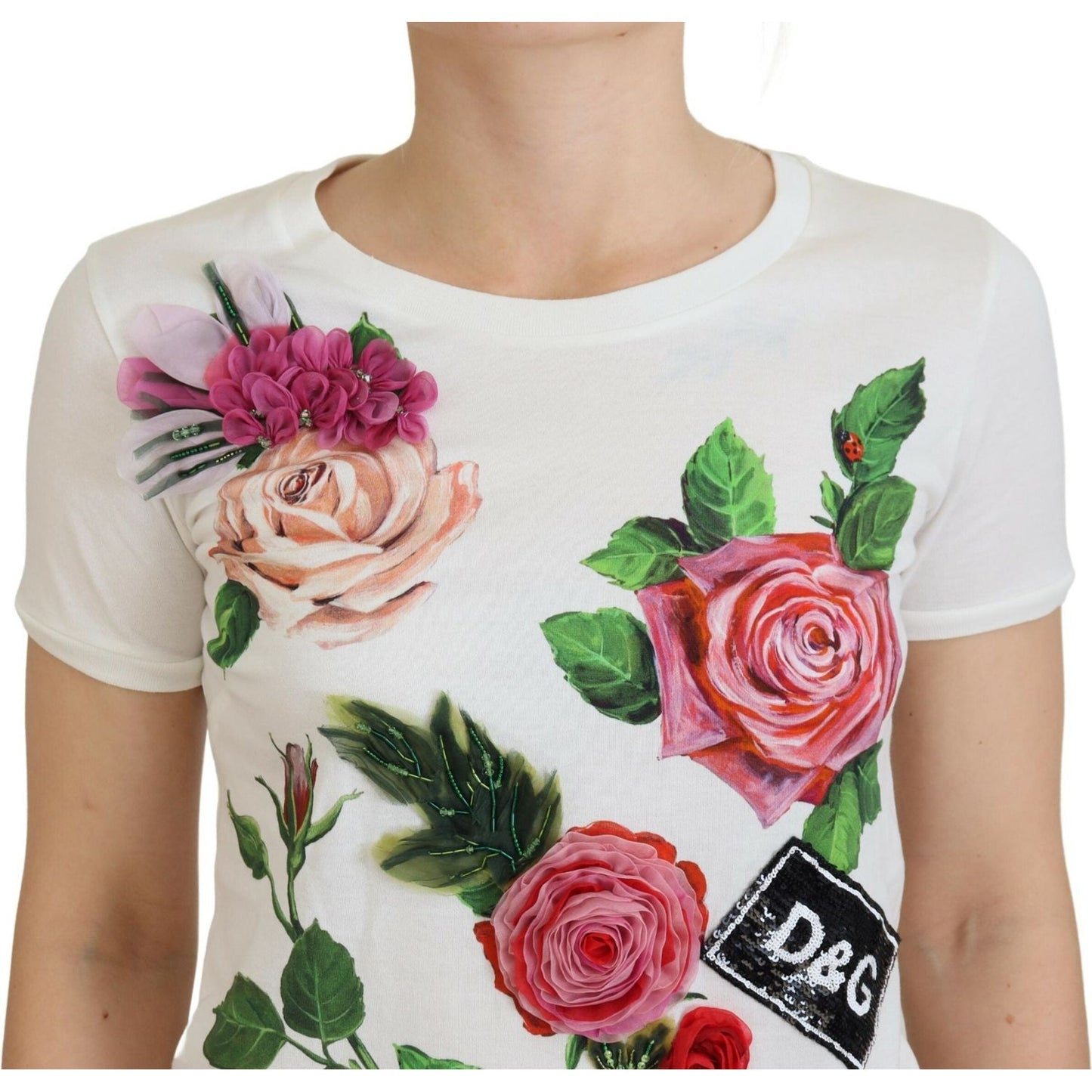 Dolce & Gabbana Elegant Multicolor Rose Print Cotton Tee Dolce & Gabbana Gray