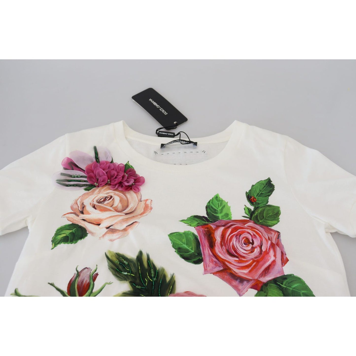 Dolce & Gabbana Elegant Multicolor Rose Print Cotton Tee Dolce & Gabbana Gray