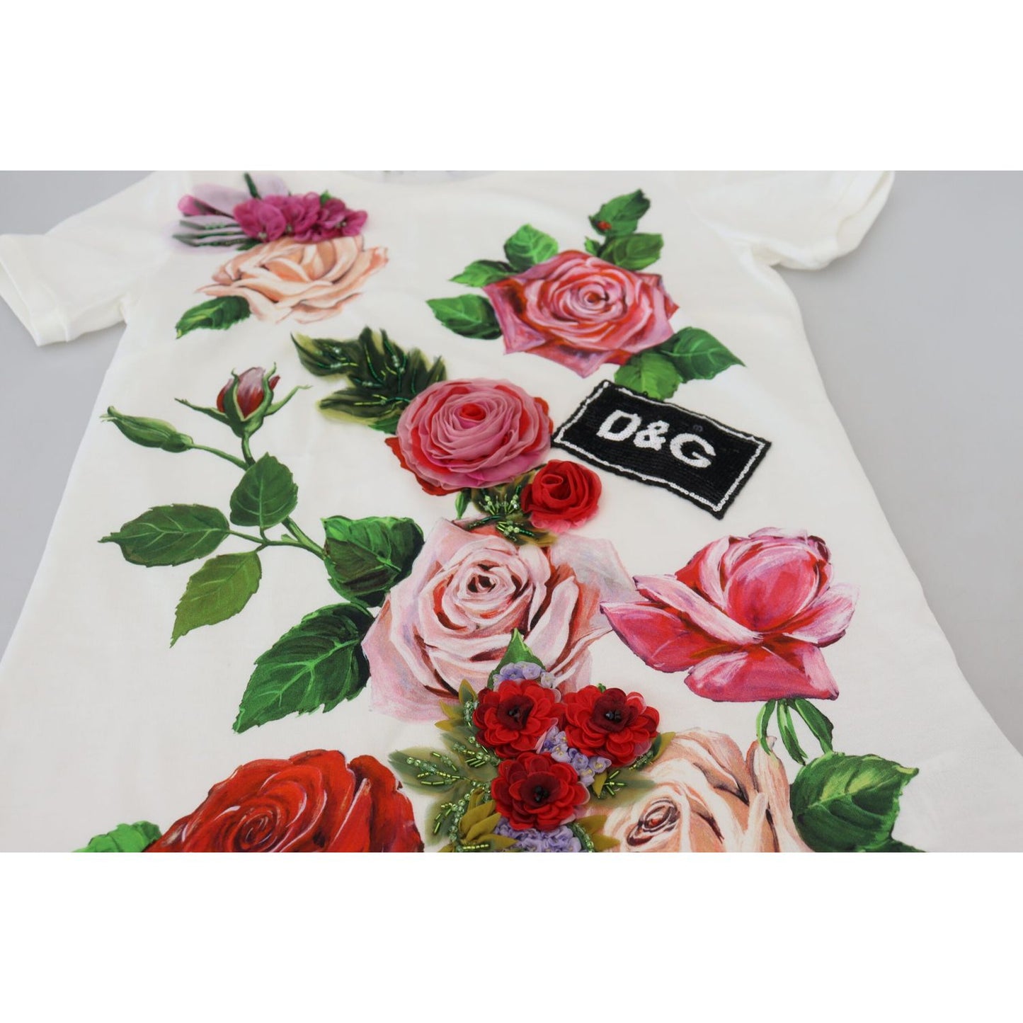 Dolce & Gabbana Elegant Multicolor Rose Print Cotton Tee Dolce & Gabbana Light Gray