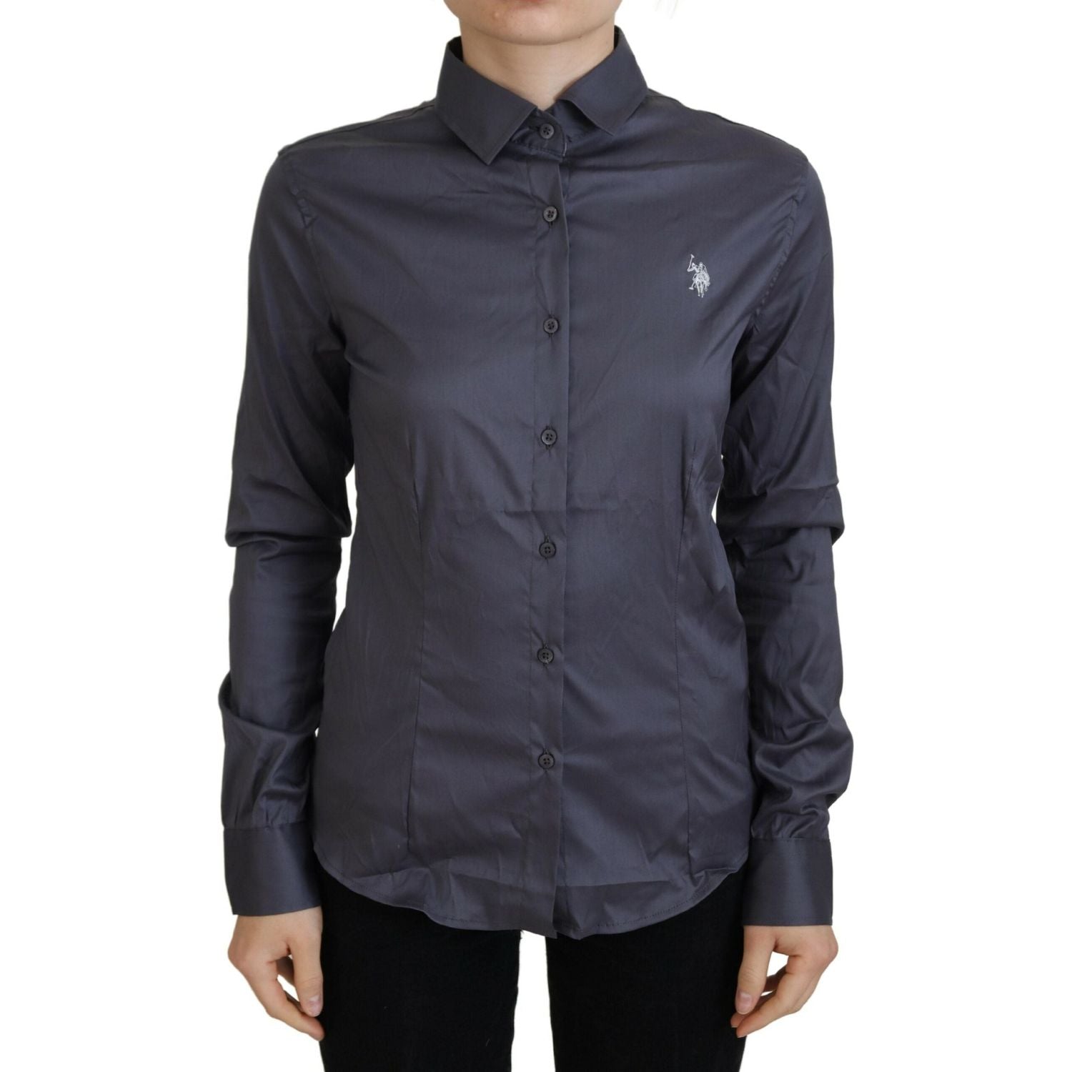 U.S. POLO ASSN. Gray Printed Long Sleeves Collared Top