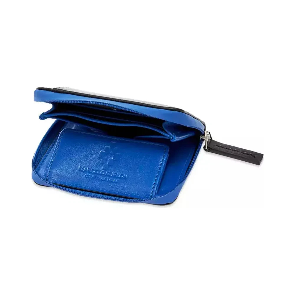Marcelo Burlon Sleek Black Leather Card Holder with Blue Accents Marcelo Burlon Steel Blue