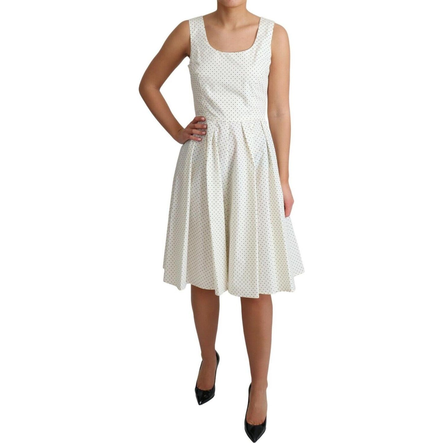 Dolce & Gabbana Elegant Sleeveless A-Line Polka Dotted Dress Dolce & Gabbana Light Gray