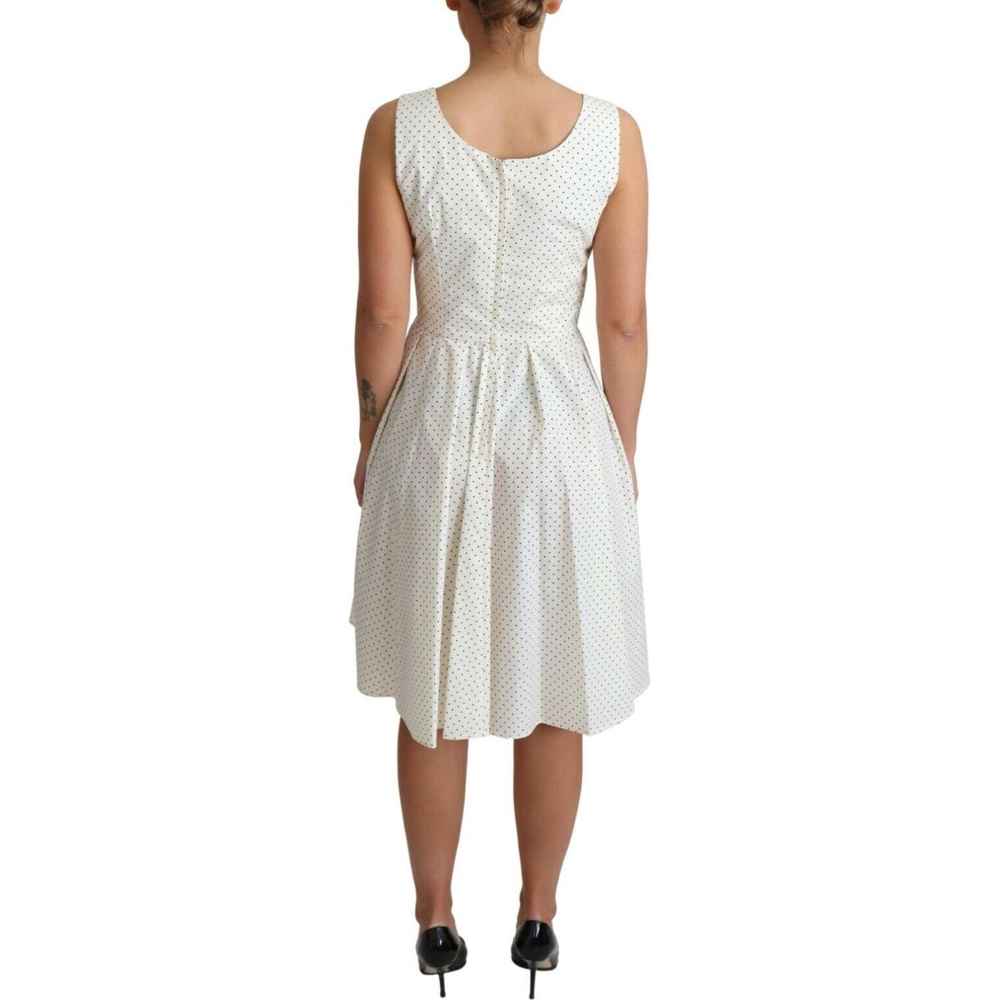 Dolce & Gabbana Elegant Sleeveless A-Line Polka Dotted Dress Dolce & Gabbana Light Gray
