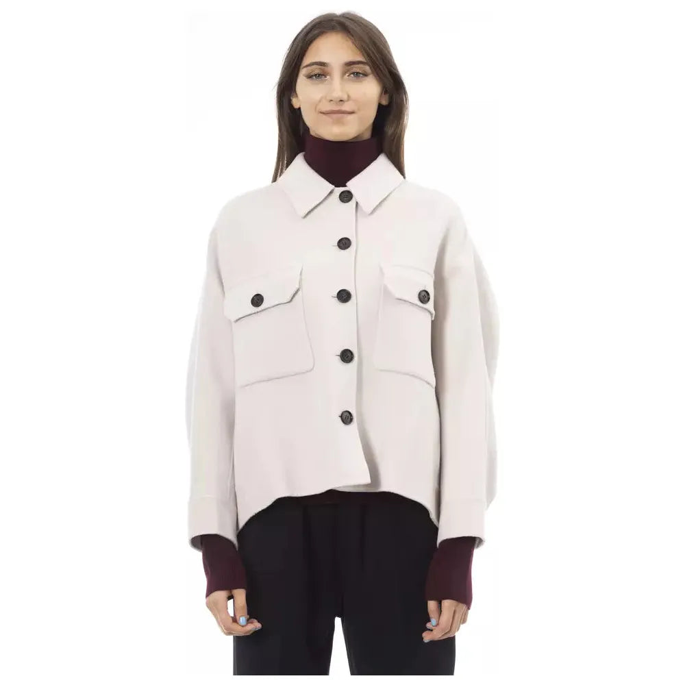 Alpha Studio Elegant White Wool Blazer Jacket Alpha Studio Dark Slate Gray