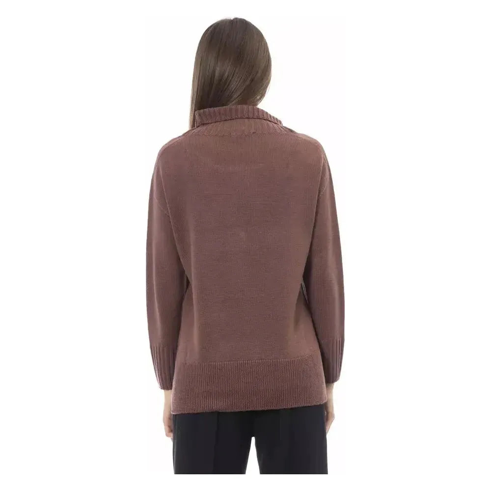 Alpha Studio Brown Tencel Women Sweater Alpha Studio Dim Gray