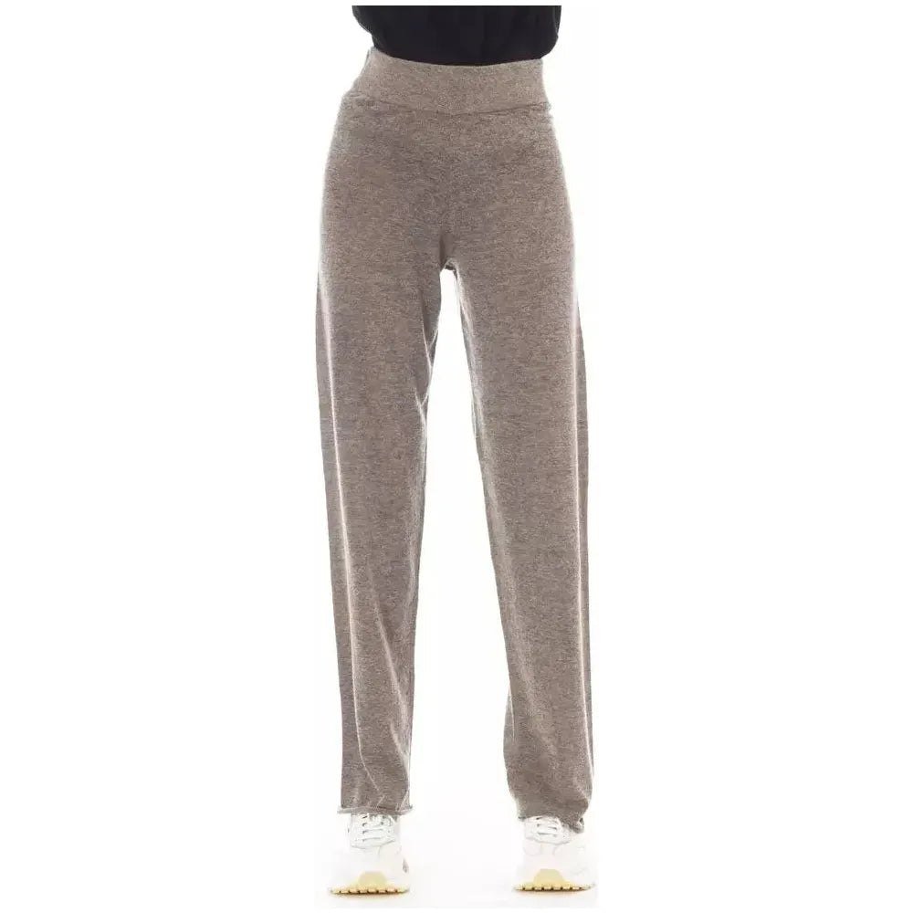 Alpha Studio Brown Wool Women Pants Alpha Studio Slate Gray