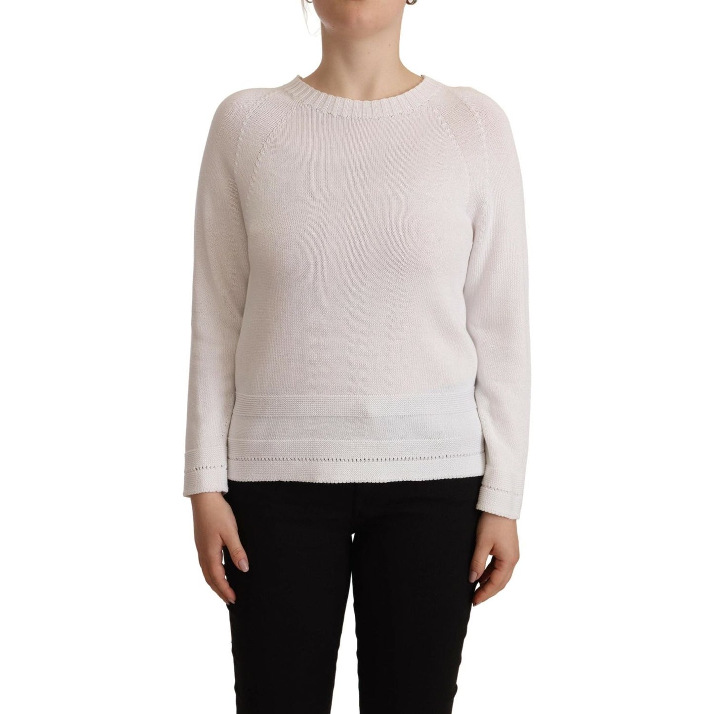 Alpha Studio Elegant White Cotton Pullover Sweater Alpha Studio Gray