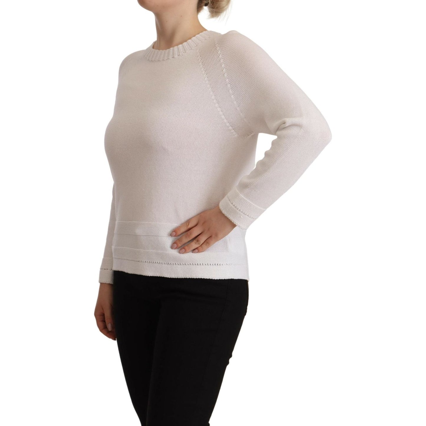 Alpha Studio Elegant White Cotton Pullover Sweater Alpha Studio Gray