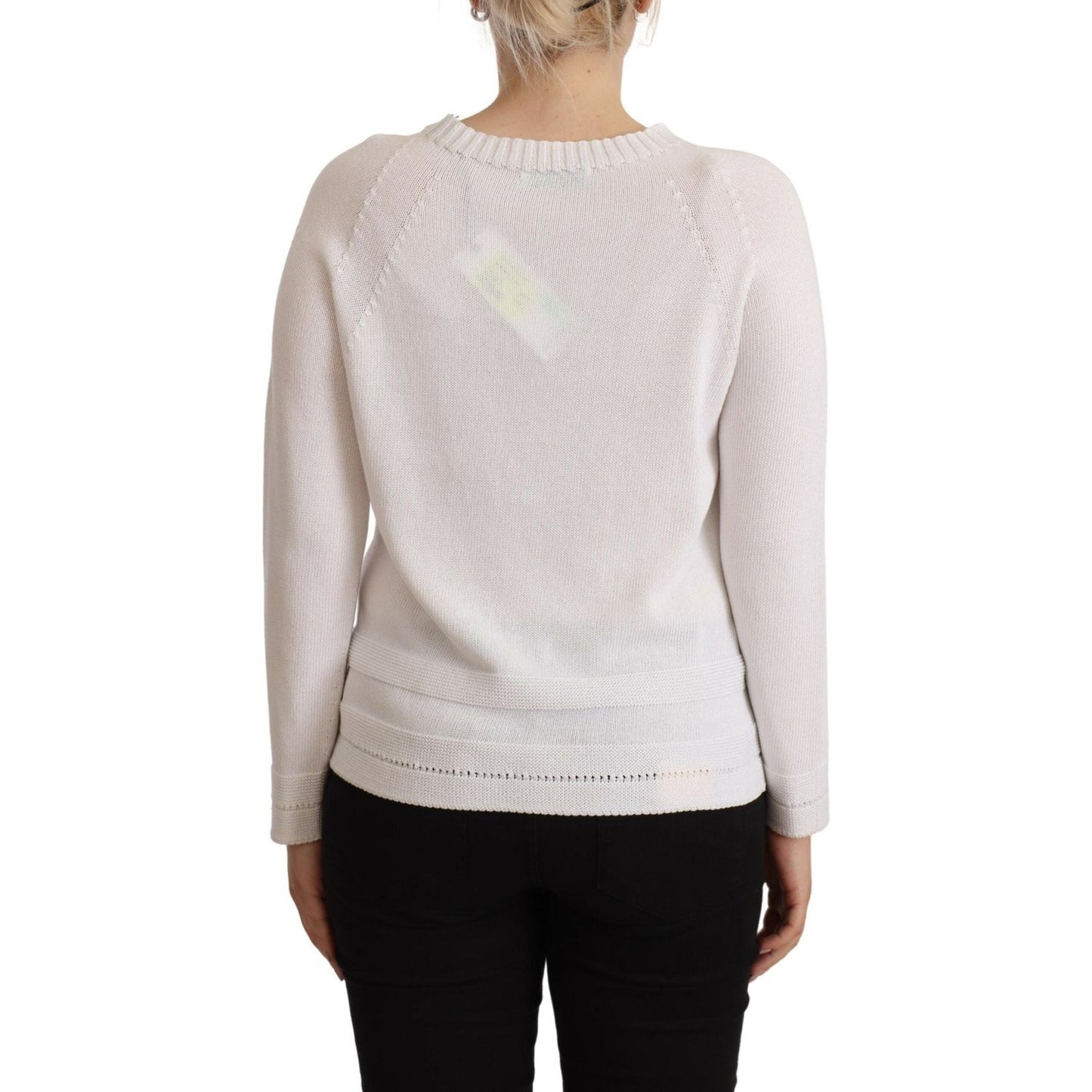 Alpha Studio Elegant White Cotton Pullover Sweater Alpha Studio Light Gray